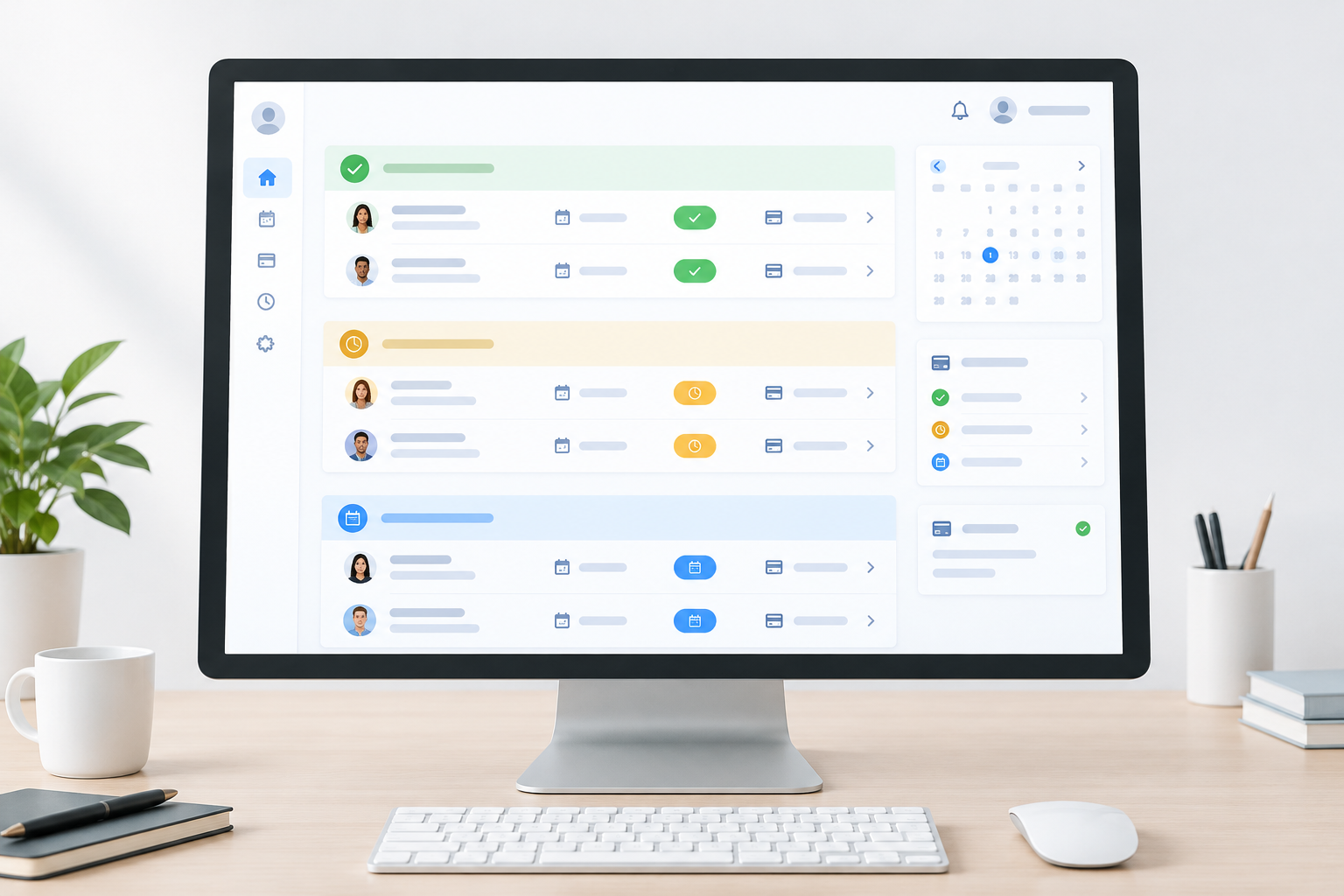 Illustration: Clean mockup-style screenshot of an orders and bookings dashboard showing paid, pending, and upcoming appointments with clear status labels for 5 Tips to Get Paid Faster as a Freelancer or Service Pro