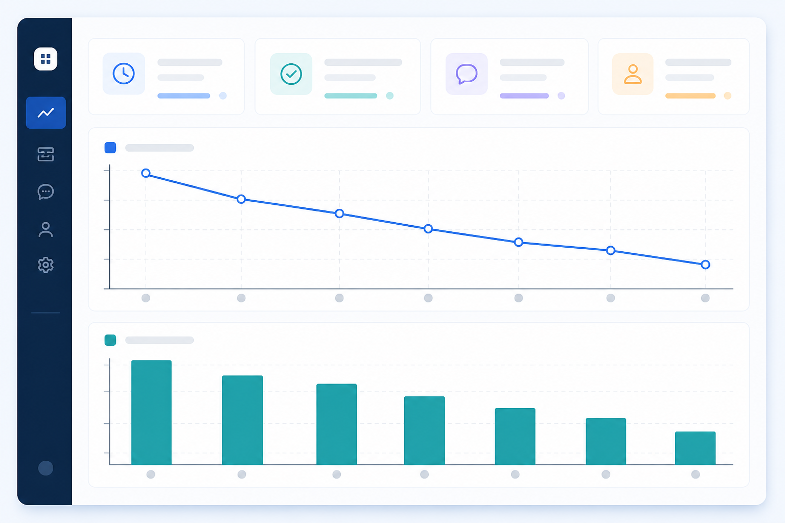 Chart: A simple, friendly bar and line chart mockup showing response time and resolution time metrics over a week, styled like a help desk software reporting dashboard for A 7-Day Free Trial Checklist for Testing Support Software