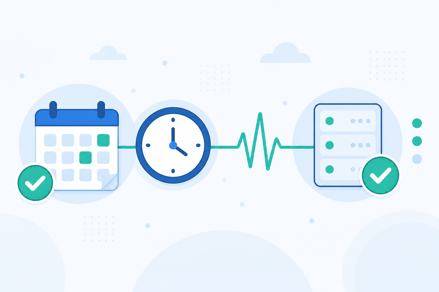 Illustration: A header illustration showing a calendar/clock icon connected to a heartbeat pulse line, symbolising scheduled jobs proving they ran successfully for A Complete Guide to Monitoring Cron Jobs and Background Workers