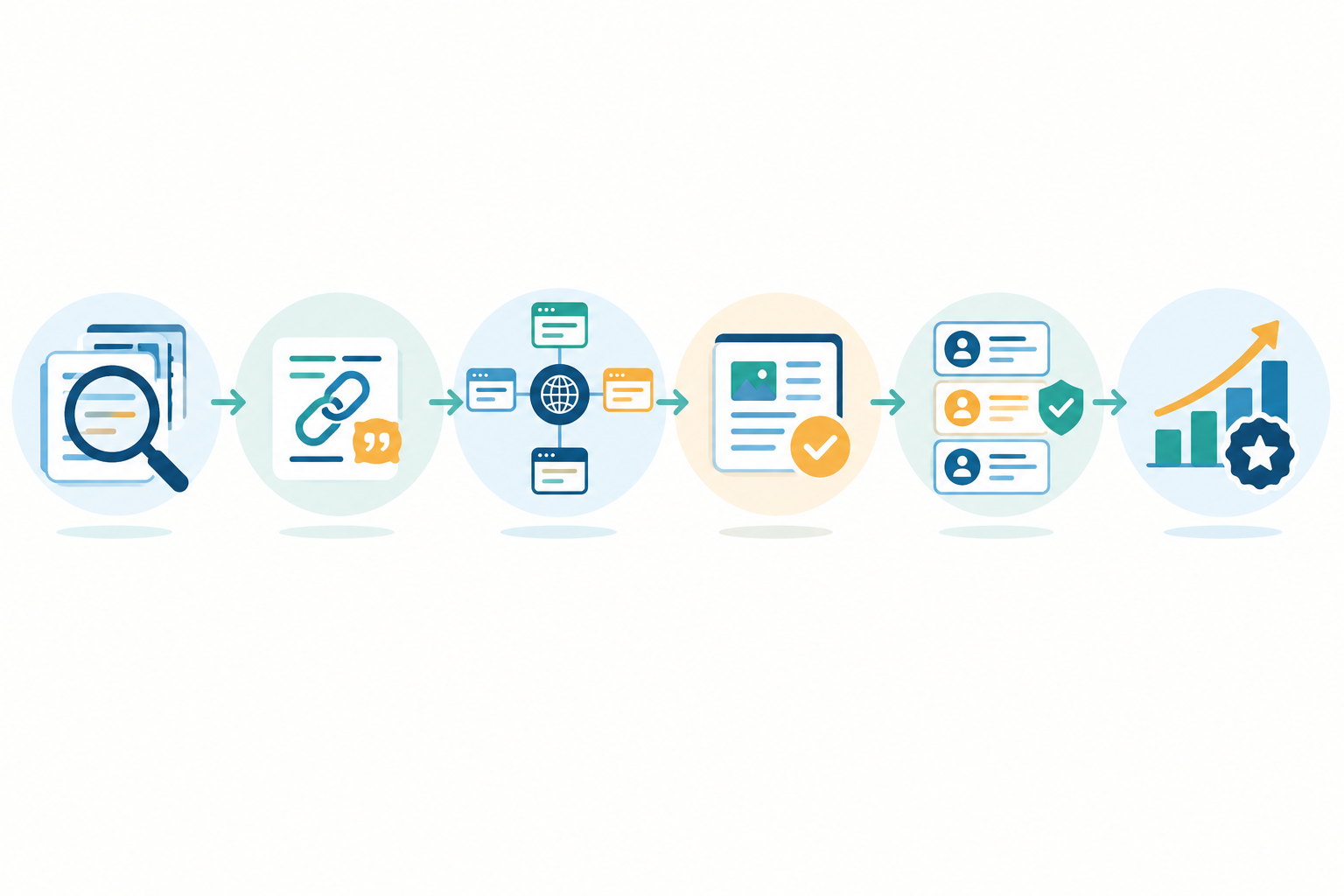 Infographic: Infographic of a six-step roadmap from auditing cited sources to consistent brand facts, with simple icons for each step and a progress arrow for AI Citations vs Backlinks: What Actually Builds Authority