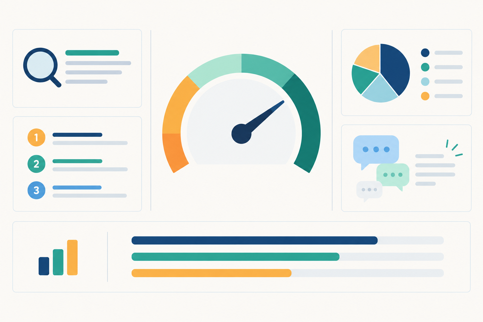Chart: Dashboard-style infographic showing a 0-100 visibility score broken into four components: query coverage, position-weighted citations, share of voice and soft mentions, with an example competitor comparison bar chart for AI SEO vs Traditional SEO: What Actually Changes for Brands