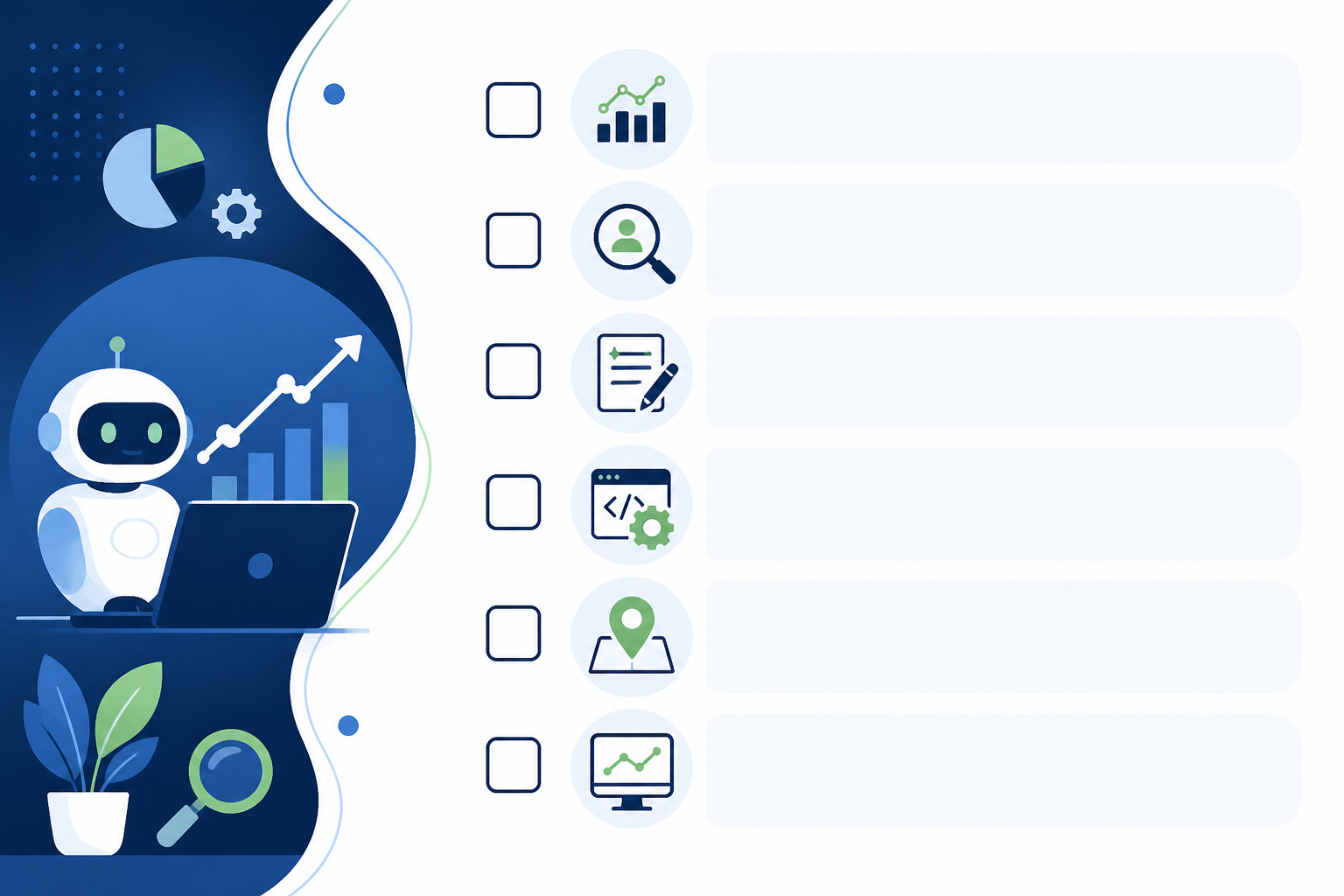 Illustration: Simple checklist graphic showing the six AI SEO action items with checkboxes for AI SEO vs Traditional SEO: What Small Businesses Should Know