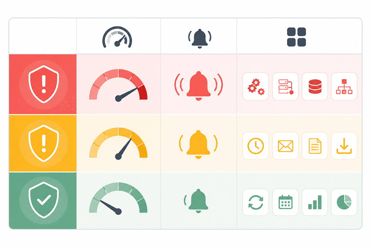 Comparison: A comparison table graphic showing three job categories (Critical, Important, Low-stakes) with columns for acceptable failure rate, alert sensitivity, and example job types, minimalist flat design with color-coded rows for Background Job Monitoring: Metrics That Actually Matter