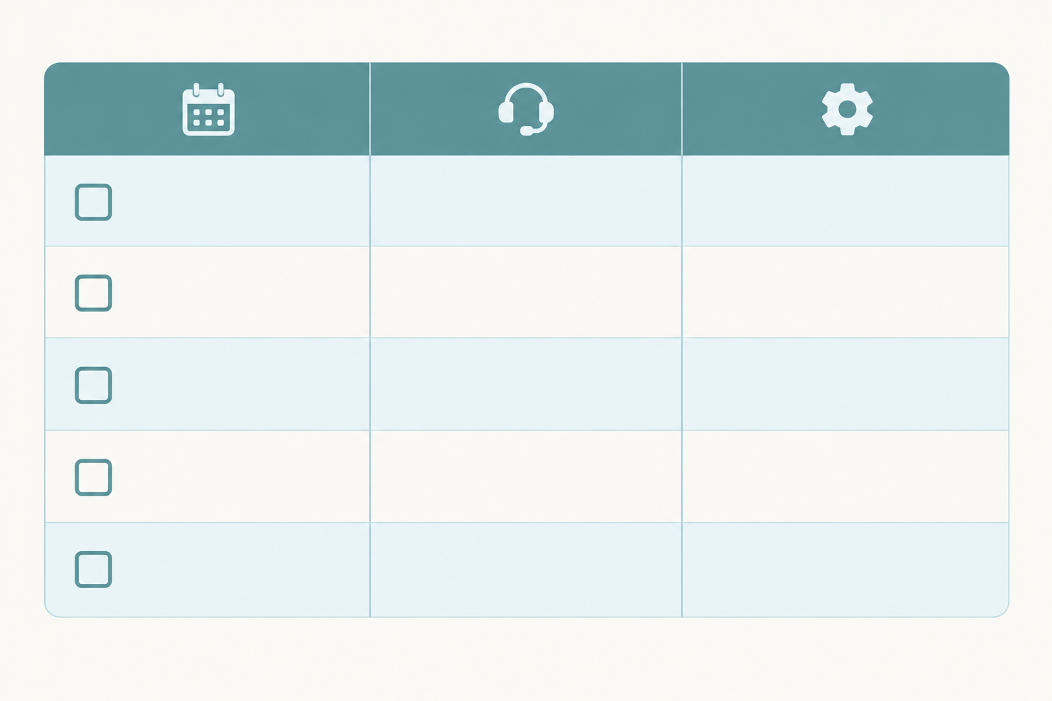 Comparison: A tidy comparison table with three columns (When, What to do, Who owns it) and five rows covering 4 weeks out through the week after Black Friday. Soft colours, easy-to-read type, checkboxes in the first column. for Black Friday Support Prep: A Checklist for E-commerce Teams