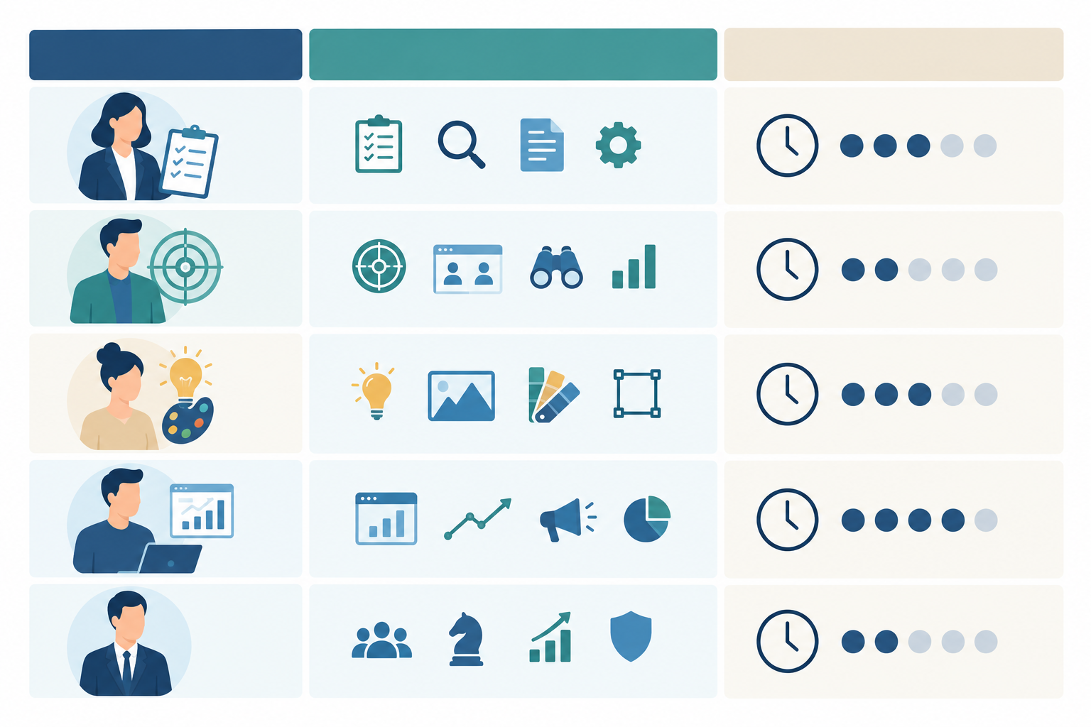 Comparison: A comparison table graphic listing team roles (Review Lead, Competitor Owner, Creative Stakeholder, Paid Media Stakeholder, Leadership Sponsor) with columns for responsibilities and weekly time commitment for Build a Competitive Ad Monitoring Workflow for Your Team