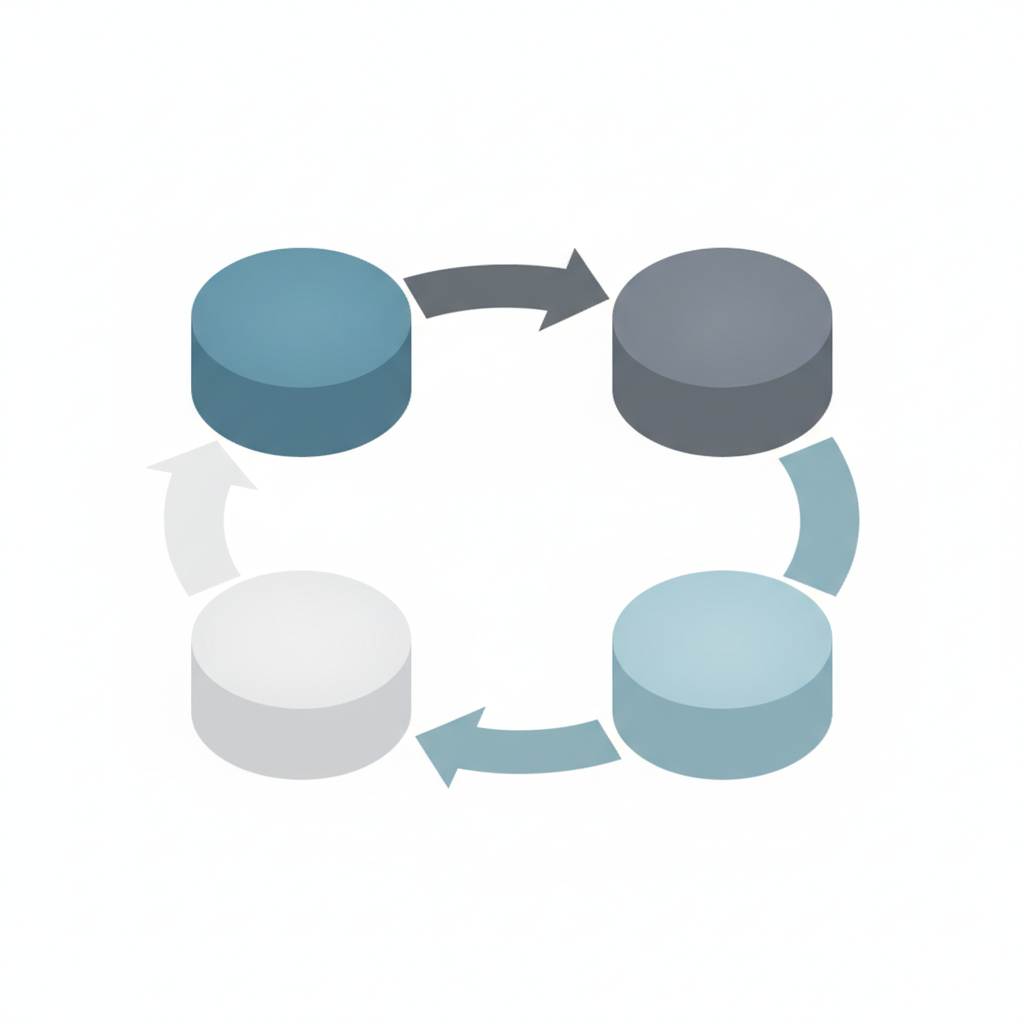 Infographic: A clean infographic showing four interconnected pillars: Strategy, Generation, Publishing, and Optimization, with arrows showing the cyclical flow between them, professional business style for Build a Content Calendar That Runs Itself
