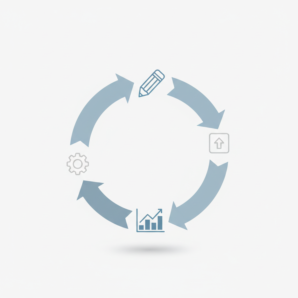 Diagram: A circular workflow diagram showing content moving from creation to publishing to analytics to optimization and back to creation, with data points and metrics visualized at each stage for Build a Content Calendar That Runs Itself