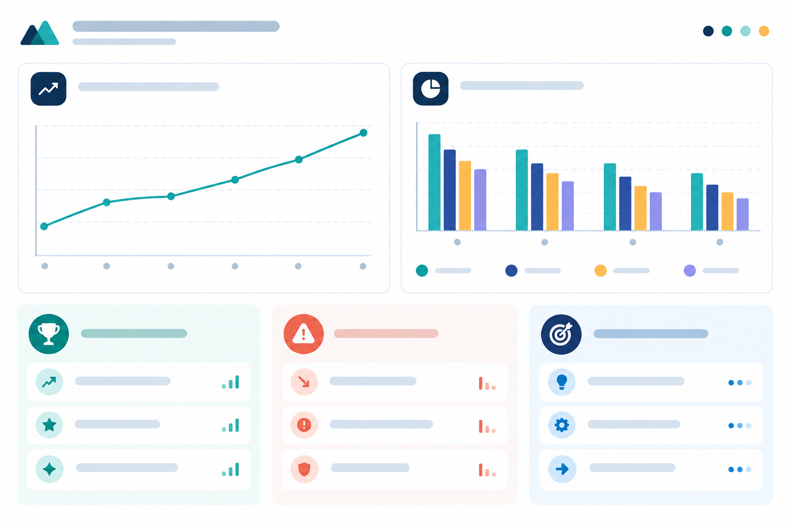 Comparison: Mock one-page leadership report layout showing visibility score trend line, share-of-voice comparison versus three competitors, wins, risks and next priorities for Building an AI Visibility Strategy Your Team Can Execute