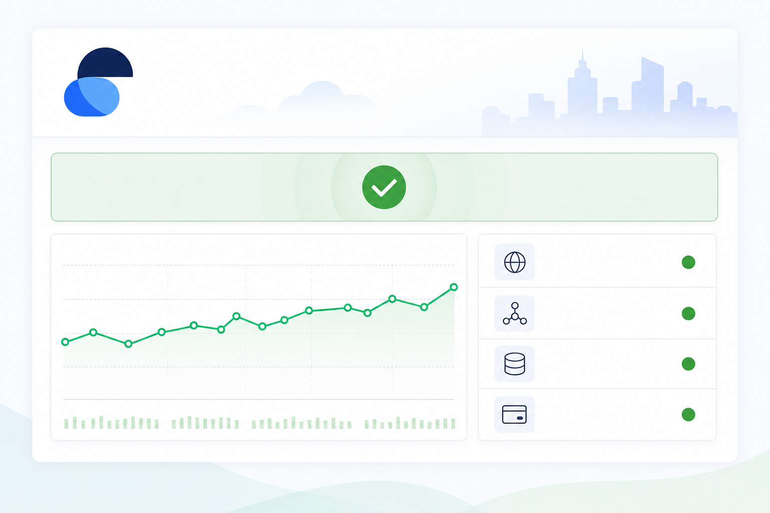 Illustration: A screenshot mockup of a branded public status page showing a client's logo, green 'All Systems Operational' banner, uptime percentage history graph, and a list of monitored services with status dots for Centralized Monitoring for Agencies Managing Dozens of Client Sites