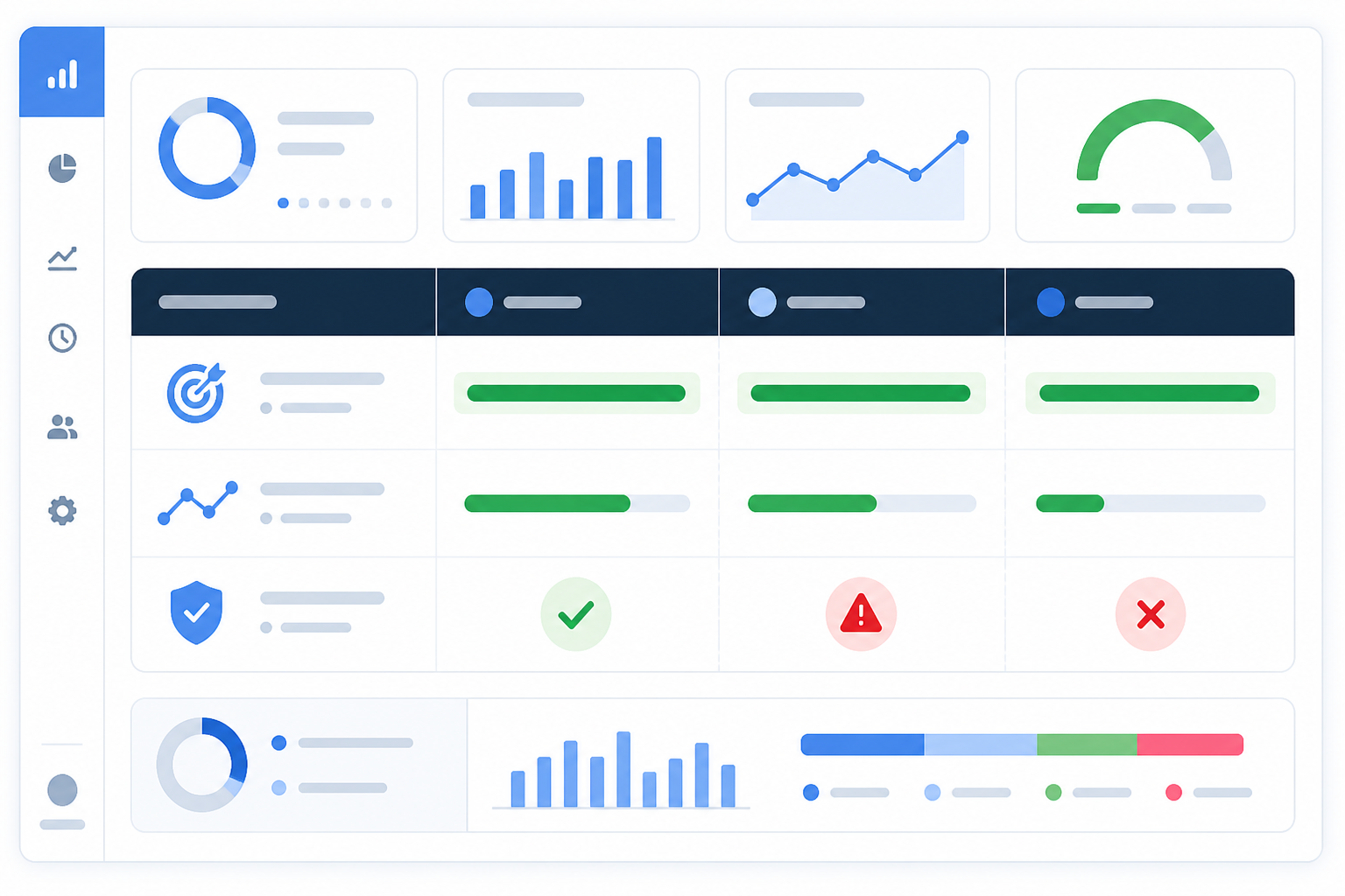 Comparison: A comparison table mockup showing SLA target uptime versus actual measured uptime across three months, with clear pass/fail indicators for Client Reporting Made Easy with Response-Time Analytics