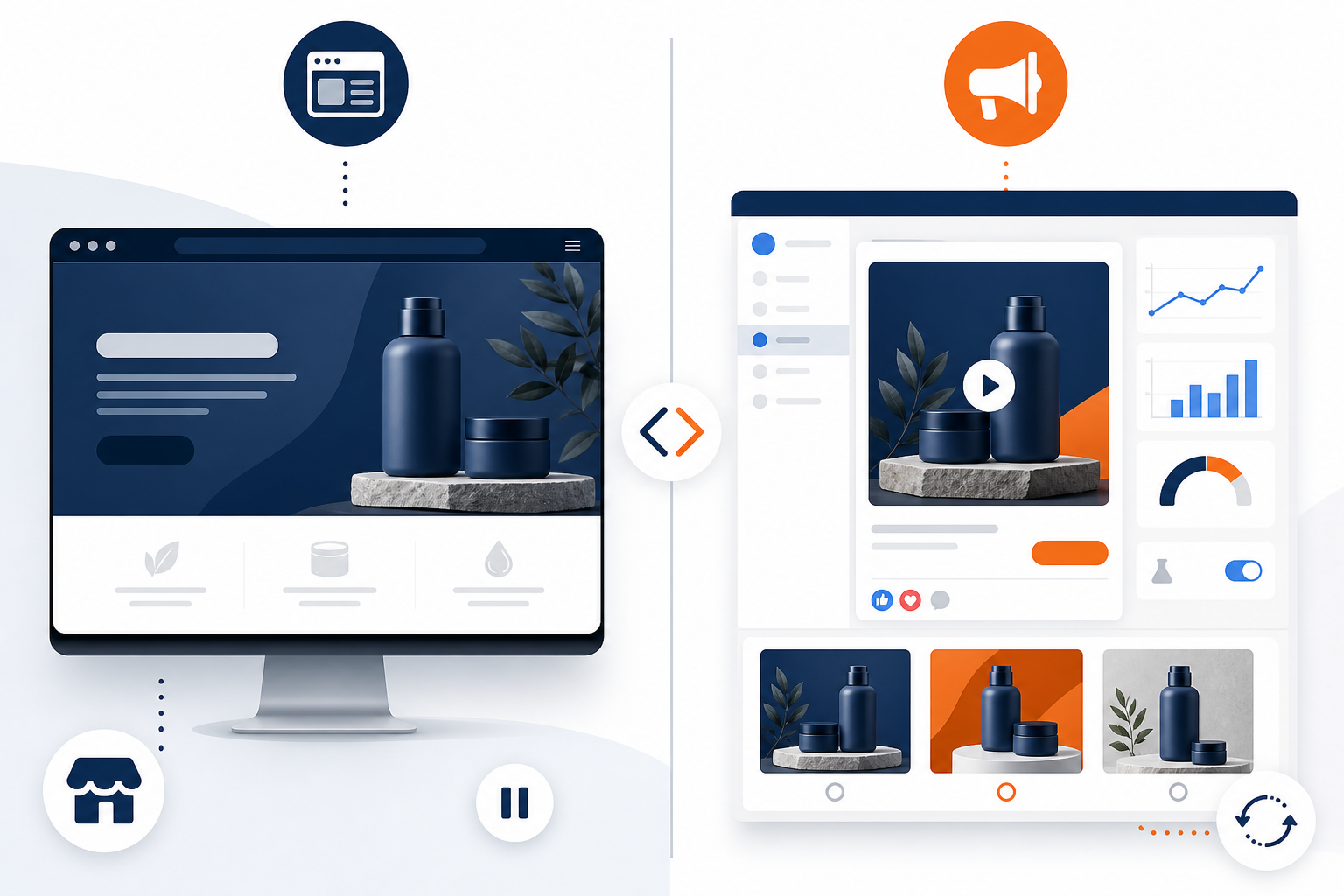 Comparison: Simple side-by-side comparison graphic: a static website homepage on one side labeled 'Aspirational' vs a live ad creative on the other labeled 'Funded & Tested Now'—minimal icons, clean typography for Competitor Positioning 101: What Their Ads Really Reveal