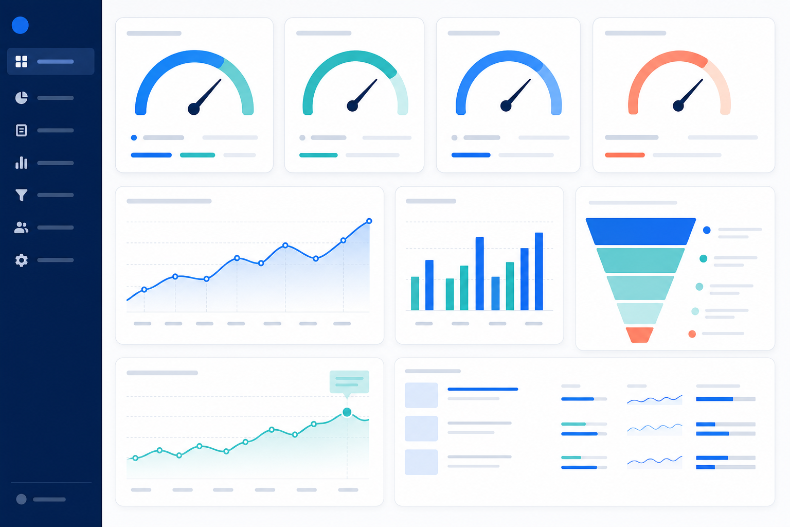 Chart: style mockup of a marketing analytics dashboard with quality scores, traffic charts, and conversion metrics laid out in a clean widget grid for Content Quality Metrics That Actually Matter for Marketers