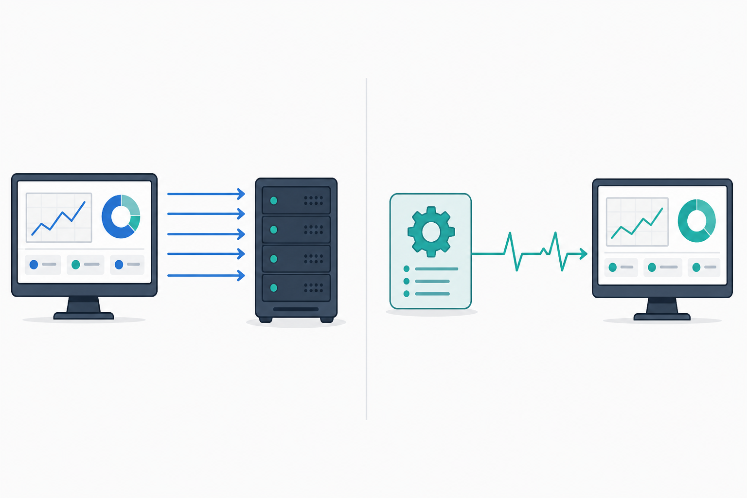 Comparison: A side-by-side comparison table graphic contrasting polling checks (monitor reaching out to server) versus heartbeat checks (job reaching out to monitor), with simple arrow icons showing direction of communication for Heartbeat Monitoring Explained: Catching Silent Failures