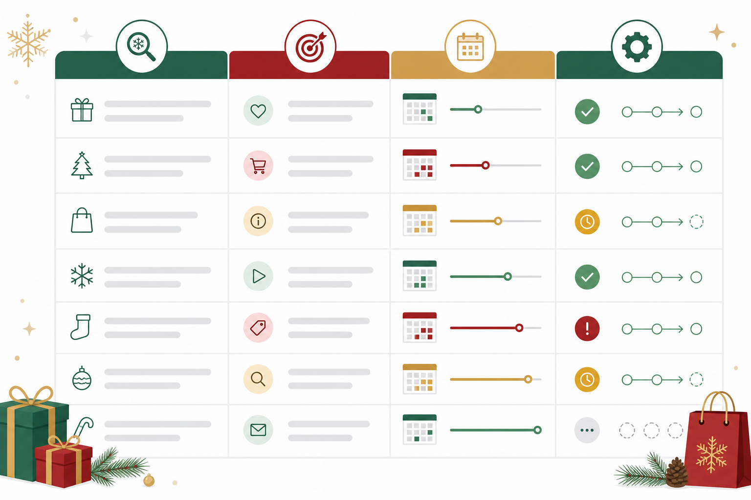 Comparison: A comparison table graphic showing example seasonal keyword phrases against search intent type and suggested publish timing, styled like a clean spreadsheet or dashboard view. Alt text: "Table comparing seasonal keyword phrases, search intent, and recommended publish timing. for Holiday Content Planning: How to Stay Ahead With Automation