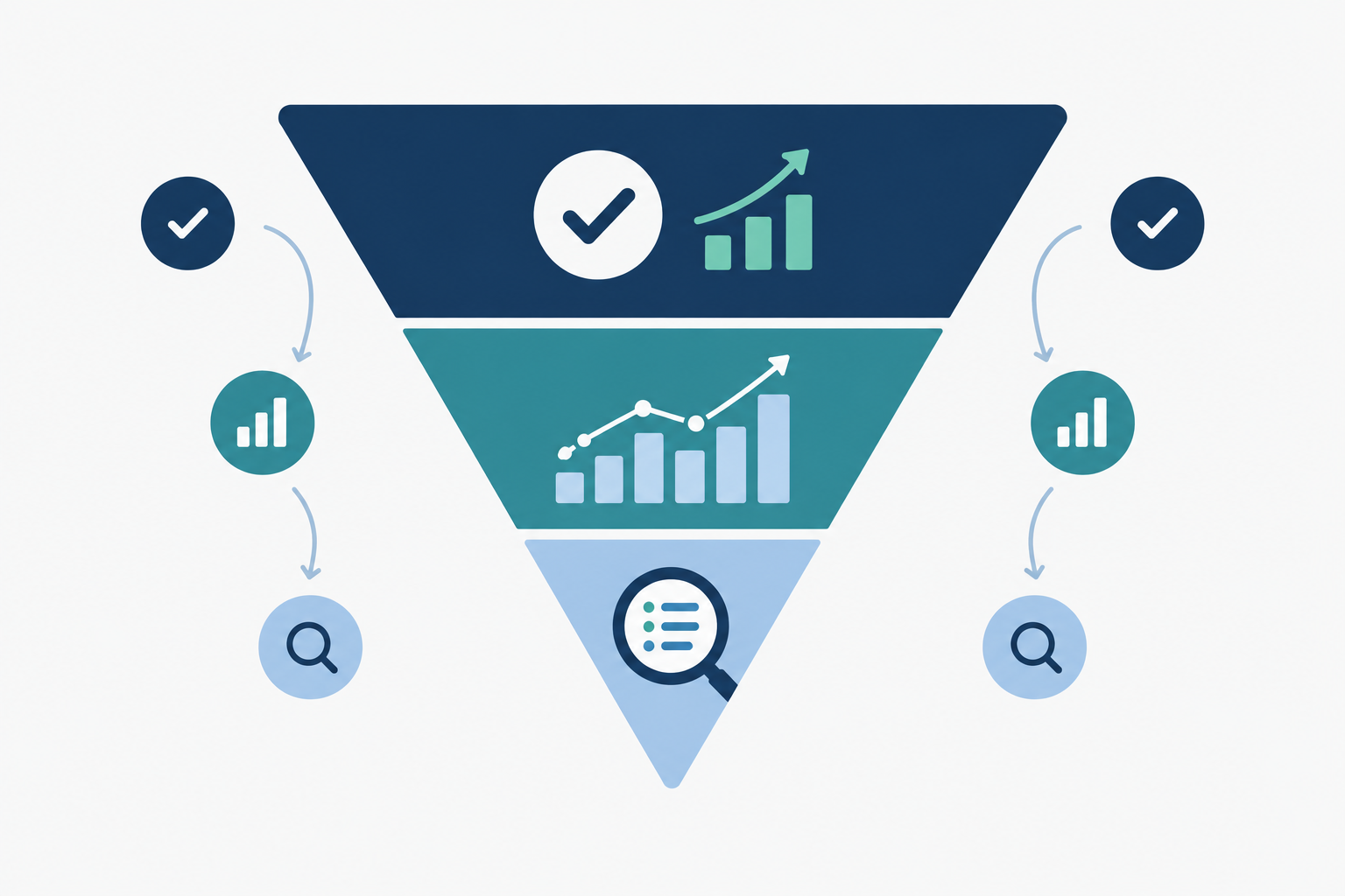 Diagram: Inverted pyramid diagram for report structure: top layer headline conclusion and recommendation, middle layer key metrics and trends, bottom layer detailed query-level appendix for How Agencies Can White-Label AI Visibility Reporting