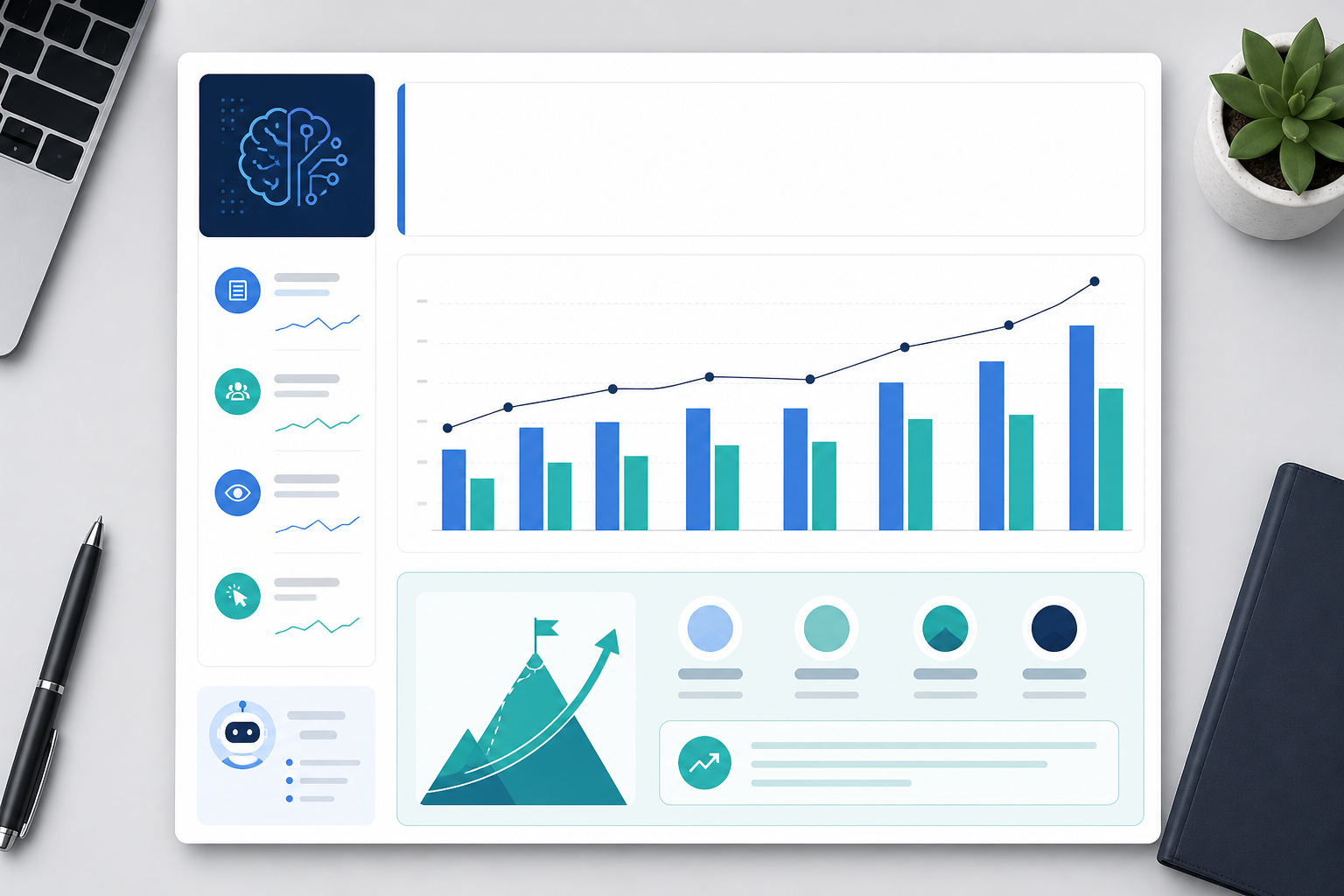 Chart: A mockup of a one-page monthly client content report template showing a summary paragraph at top, followed by a month-over-month comparison chart and a highlighted case example box, clean professional layout for How Agencies Report Content ROI to Clients With AI Tools