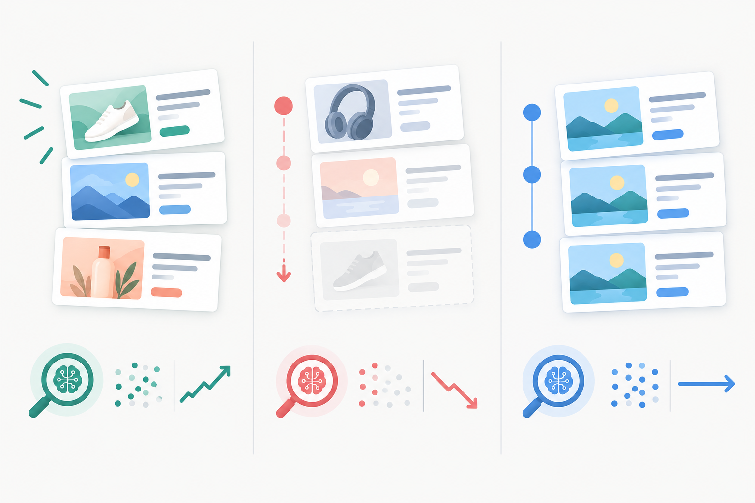 Infographic: Infographic showing three columns labelled New, Stopped and Continuing, each with example ad cards and a short AI-generated interpretation beneath, in a clean modern style for How AI Is Changing the Way Marketers Read Competitor Strategy