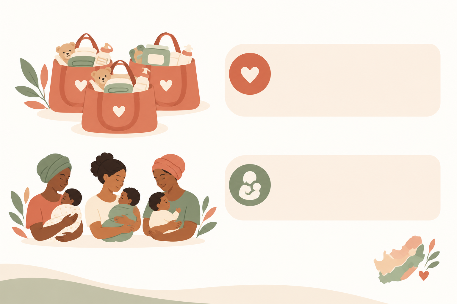 Chart: Clean, minimal chart displaying Hatch Foundation impact figures such as bags delivered and mothers reached, with a source line, using a warm and friendly colour palette for How Registry Gifting Helps Mothers in Need Across SA