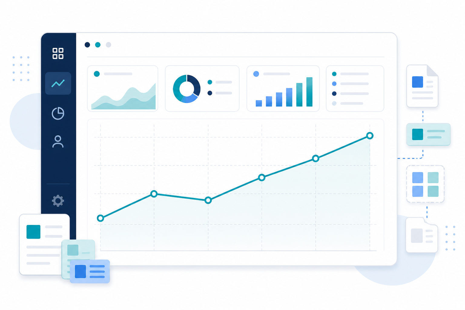 Chart: A clean line chart showing illustrative organic traffic growth trending upward over six months, labelled as an example scenario rather than a verified result, styled to match a modern SaaS analytics dashboard for How Solopreneurs Can Scale Content Without Growing Their Team