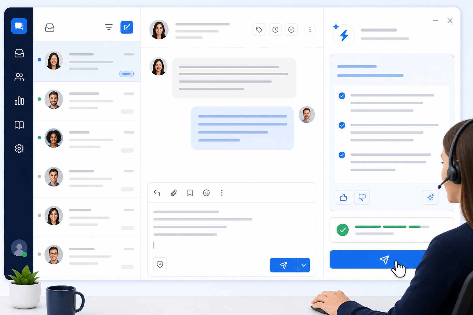 Illustration: A screenshot-style mockup of a support inbox interface showing an AI copilot suggesting a drafted reply to a customer email, with an agent reviewing and clicking send for How to Cut E-commerce Response Times Without Hiring More Agents