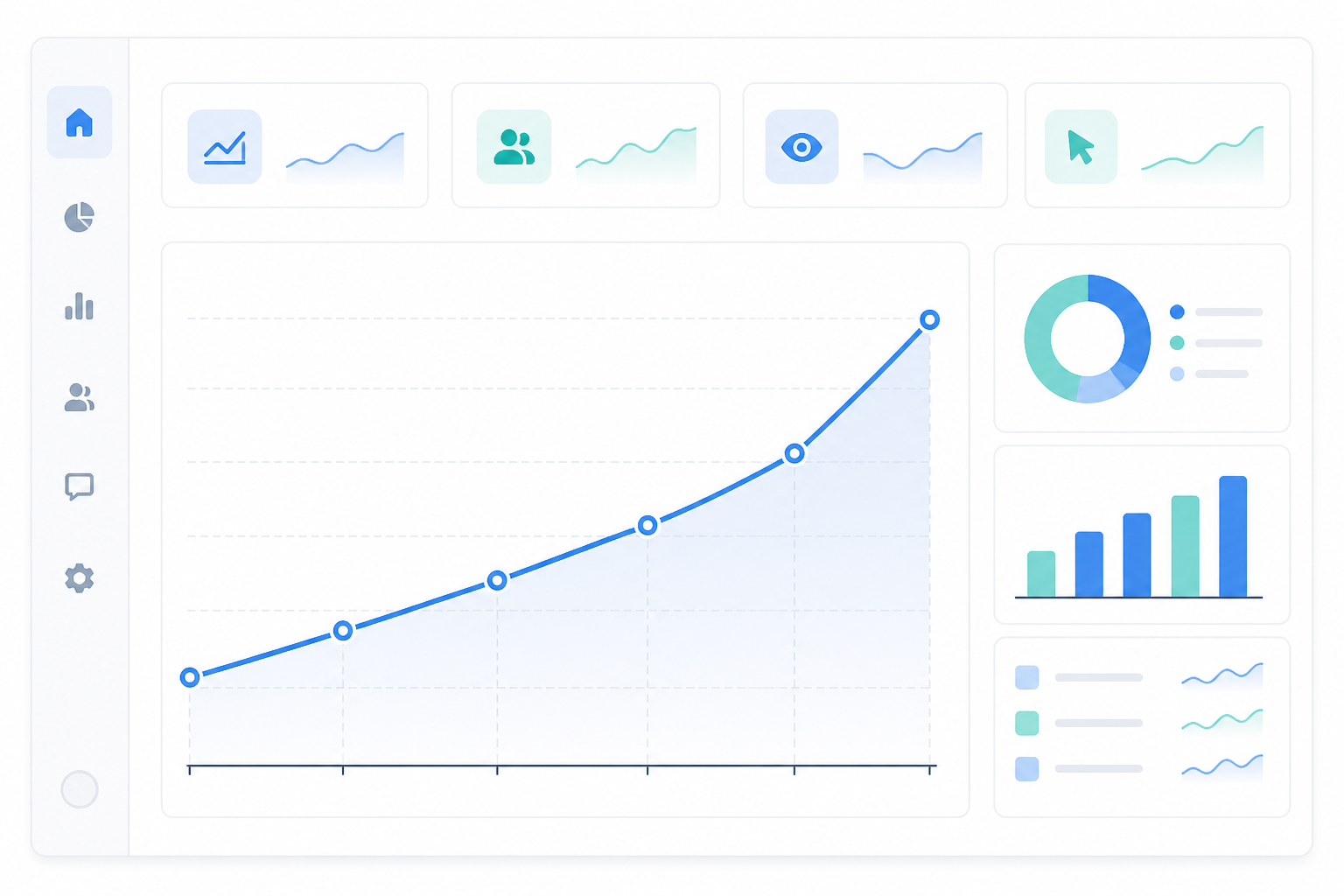 Chart: A simple line chart showing organic traffic growth over six months trending sharply upward, styled as a clean marketing analytics dashboard graphic for How to Keep Your Brand Voice Consistent With AI Writing