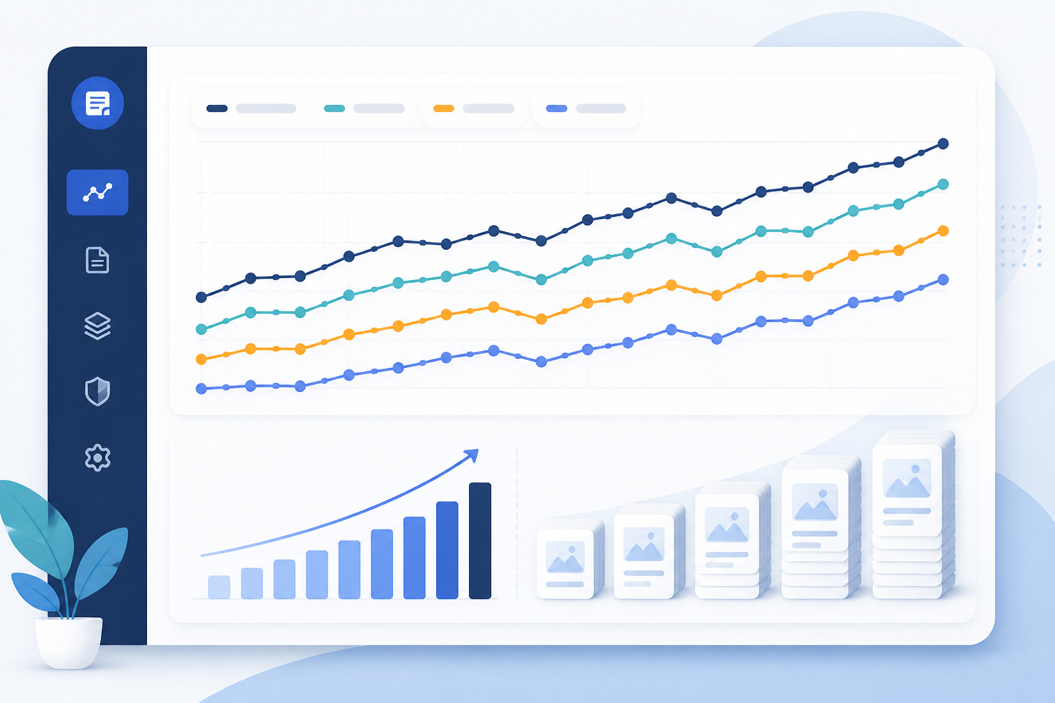 Chart: Dashboard-style chart showing content quality scores trending over time across a growing library of blog posts for How to Keep Your Brand Voice Strong With AI Writing Tools