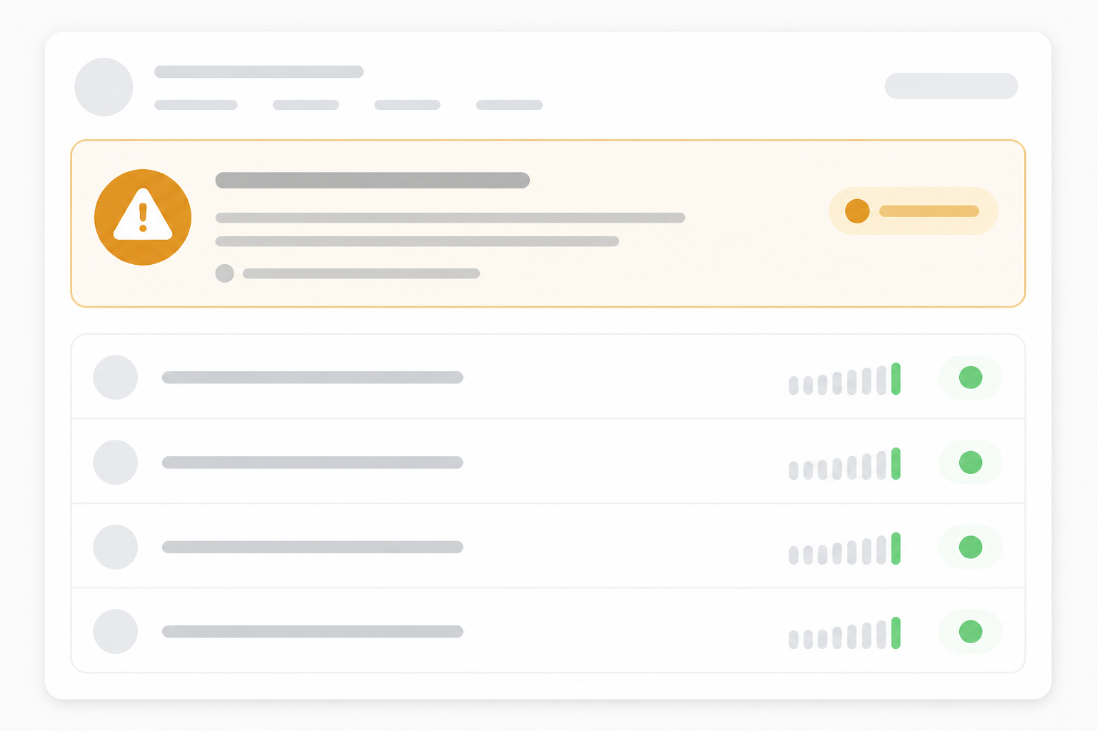 Illustration: A minimalist screenshot-style mockup of a status page incident banner showing 'Investigating' status in amber, with a timestamp and short message, clean SaaS dashboard UI style for Incident Communication Templates Every SaaS Team Should Have