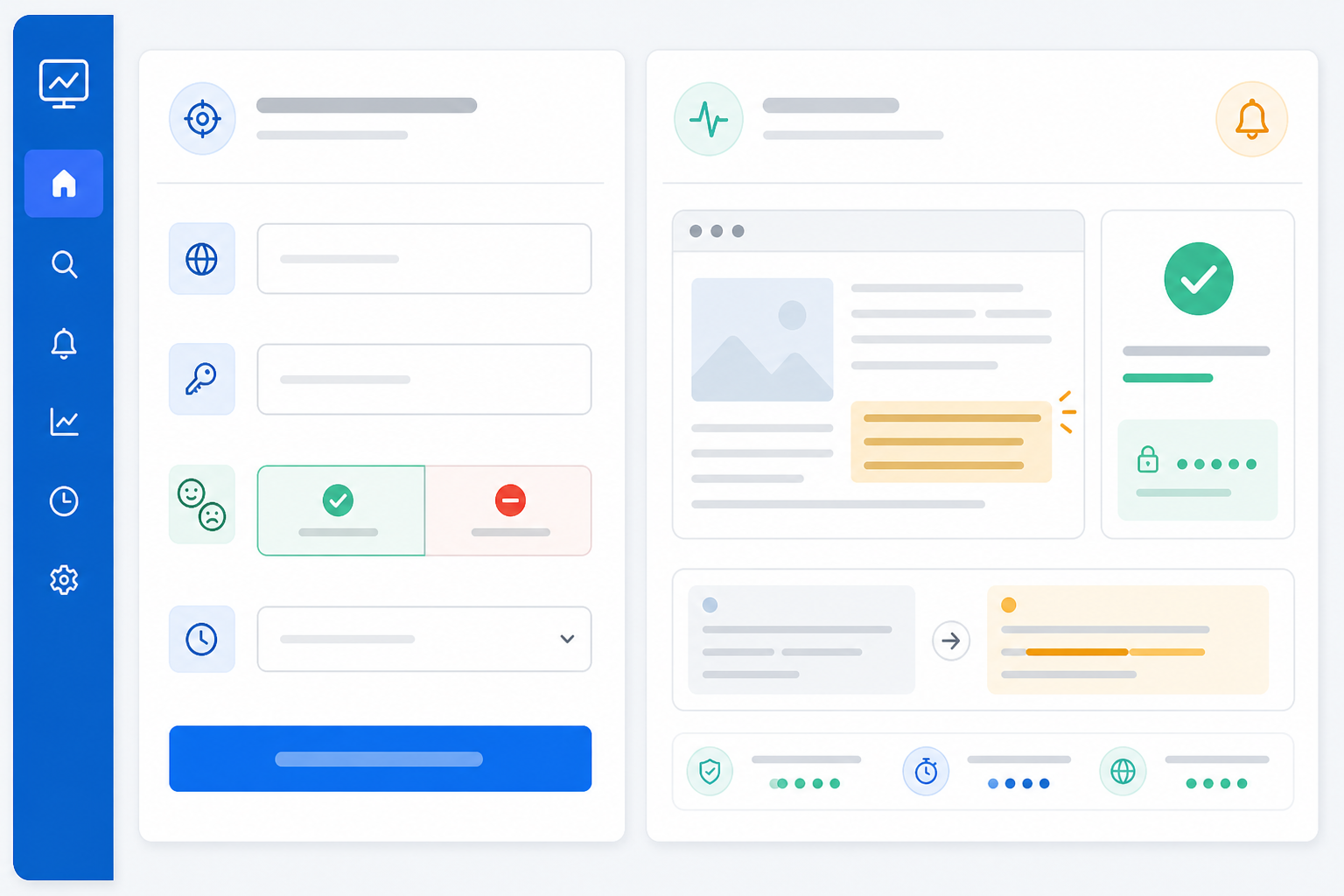 Illustration: A screenshot-style mockup of a monitoring dashboard interface showing a keyword monitor setup form with fields for URL, keyword text, match type (positive/negative), and check interval for Keyword Monitoring: Catching Content Changes Status Codes Miss