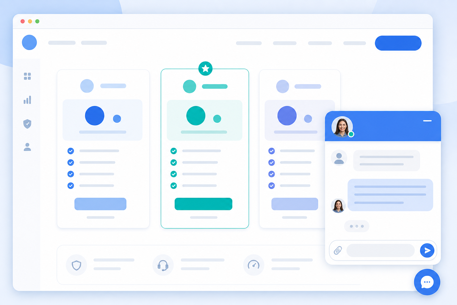 Illustration: A simplified screenshot-style mockup of a live chat widget popping up on a SaaS pricing page with a short friendly message bubble for Live Chat vs. Email Ticketing: Which Does Your SaaS Need First?