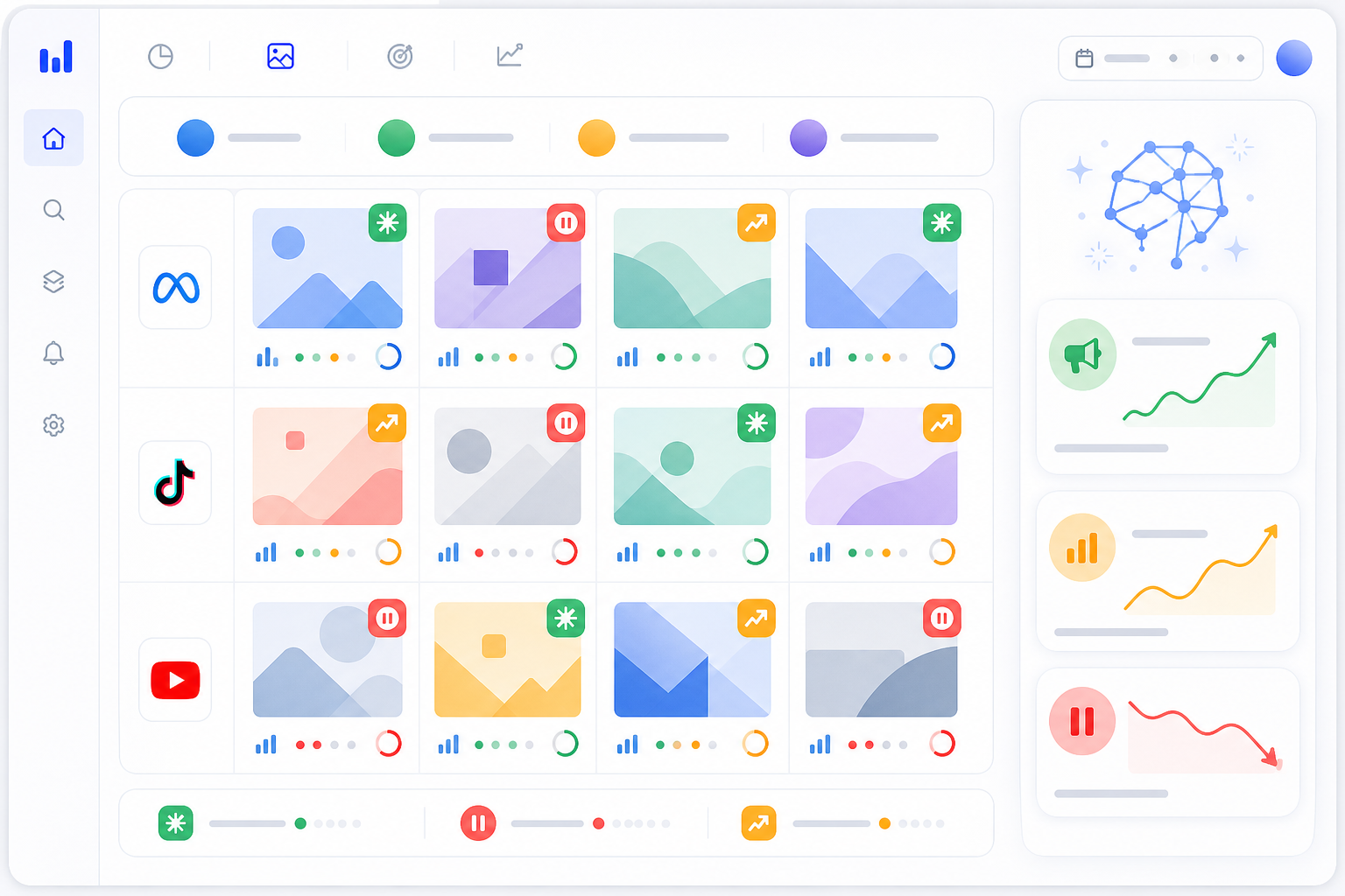 Illustration: A clean dashboard mockup showing competitor ad cards with week-over-week diff labels like NEW, PAUSED, and SCALING, plus a small AI insight panel summarizing strategic changes for Manual Screenshotting vs Automated Ad Tracking: A Cost Breakdown