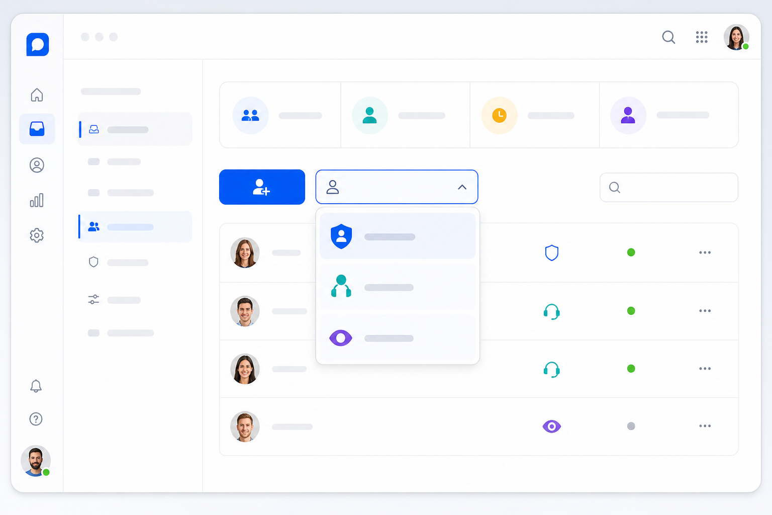 Illustration: style mockup of a shared inbox admin panel showing an 'invite agent' button, role dropdown with admin/agent/viewer options, and a clean minimal UI for Onboarding New Support Agents in Minutes, Not Weeks
