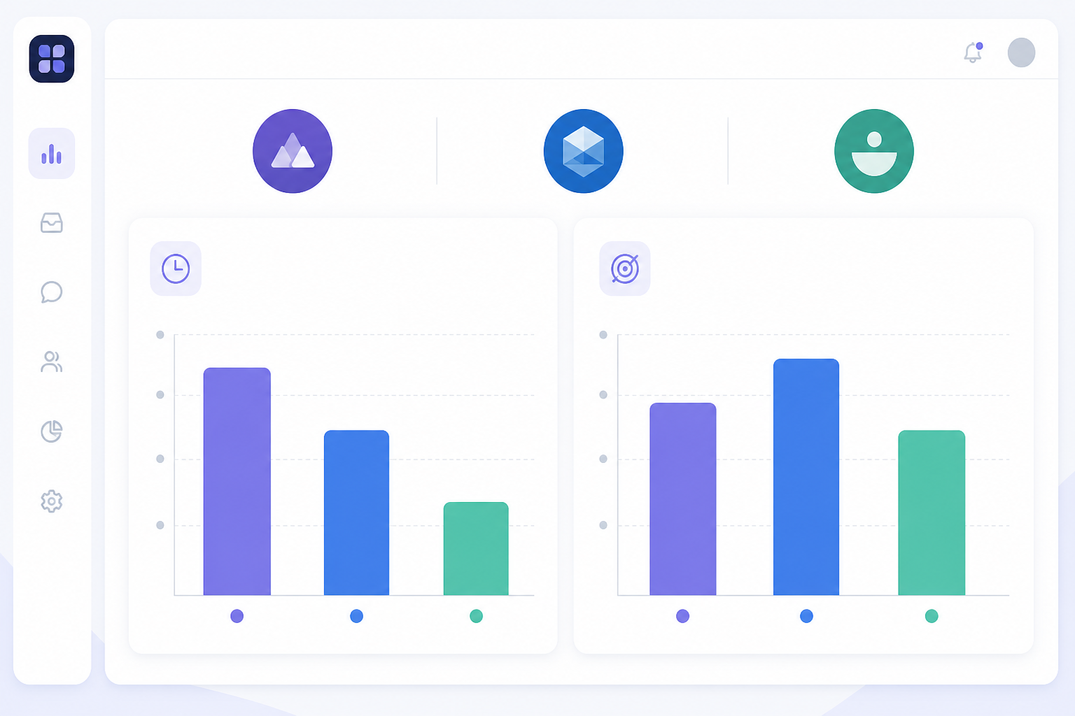 Chart: A clean bar chart comparison mockup showing response time and resolution rate metrics side by side for three different brand names, styled like a dashboard screenshot for One Inbox, Several Storefronts: The Multi-Brand Playbook