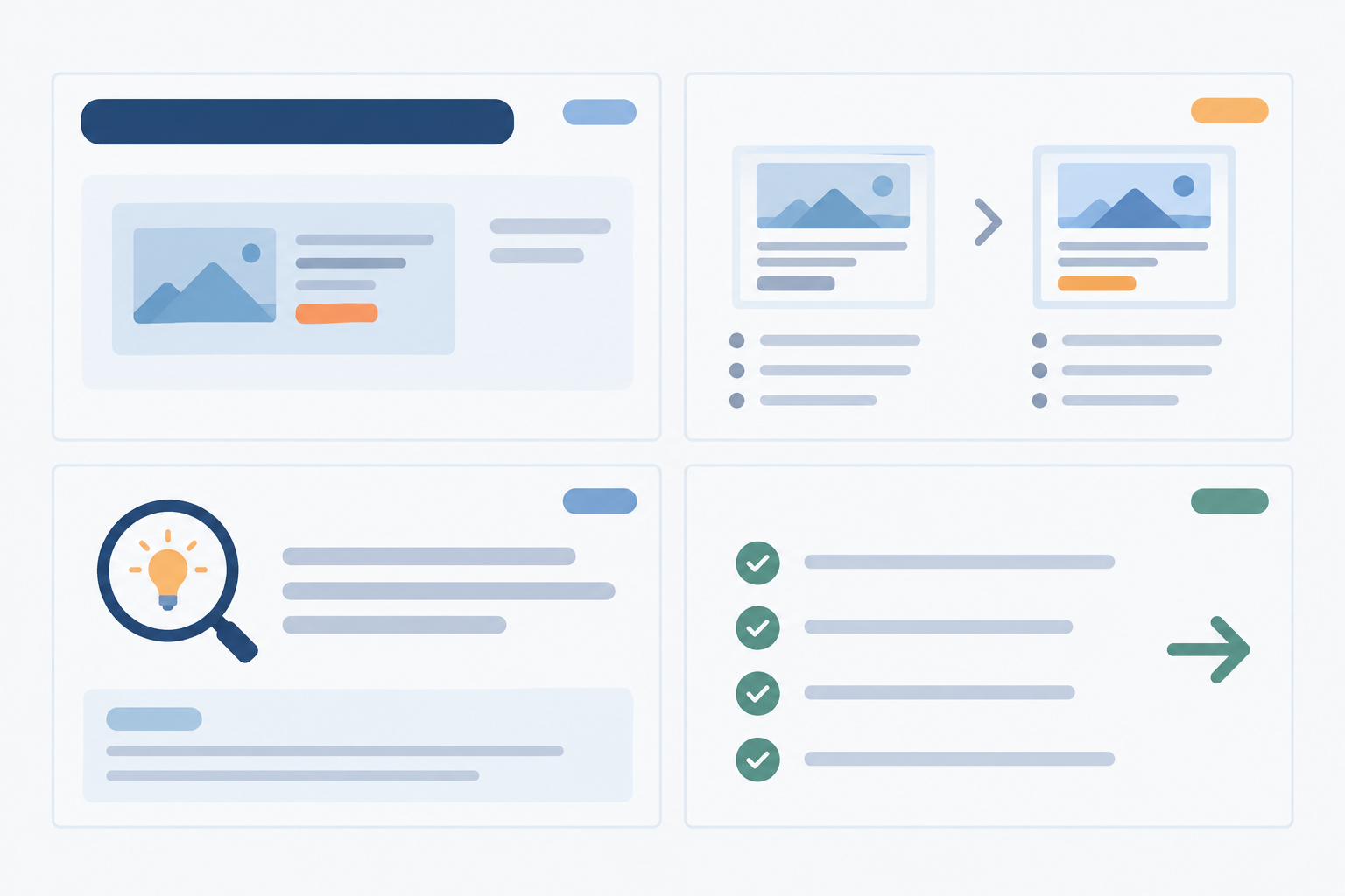 Infographic: One-page weekly competitive brief template infographic with four labelled blocks: Headline, What changed, What it likely means, What we do about it, plus confidence level tags. for Reading Week-Over-Week Ad Changes Like a Media Buyer