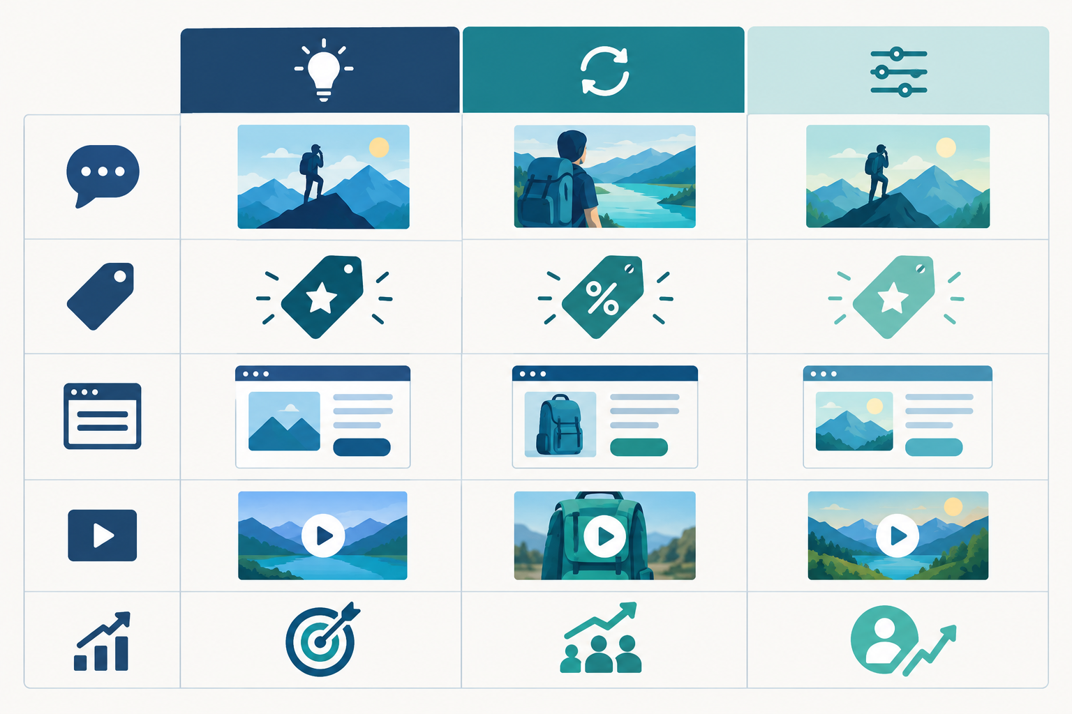 Comparison: Comparison table with three columns: Net-new concept, New angle, Minor iteration. Rows for hook, offer, landing page, format, and strategic significance, with short example entries. for Reading Week-Over-Week Ad Changes Like a Media Buyer