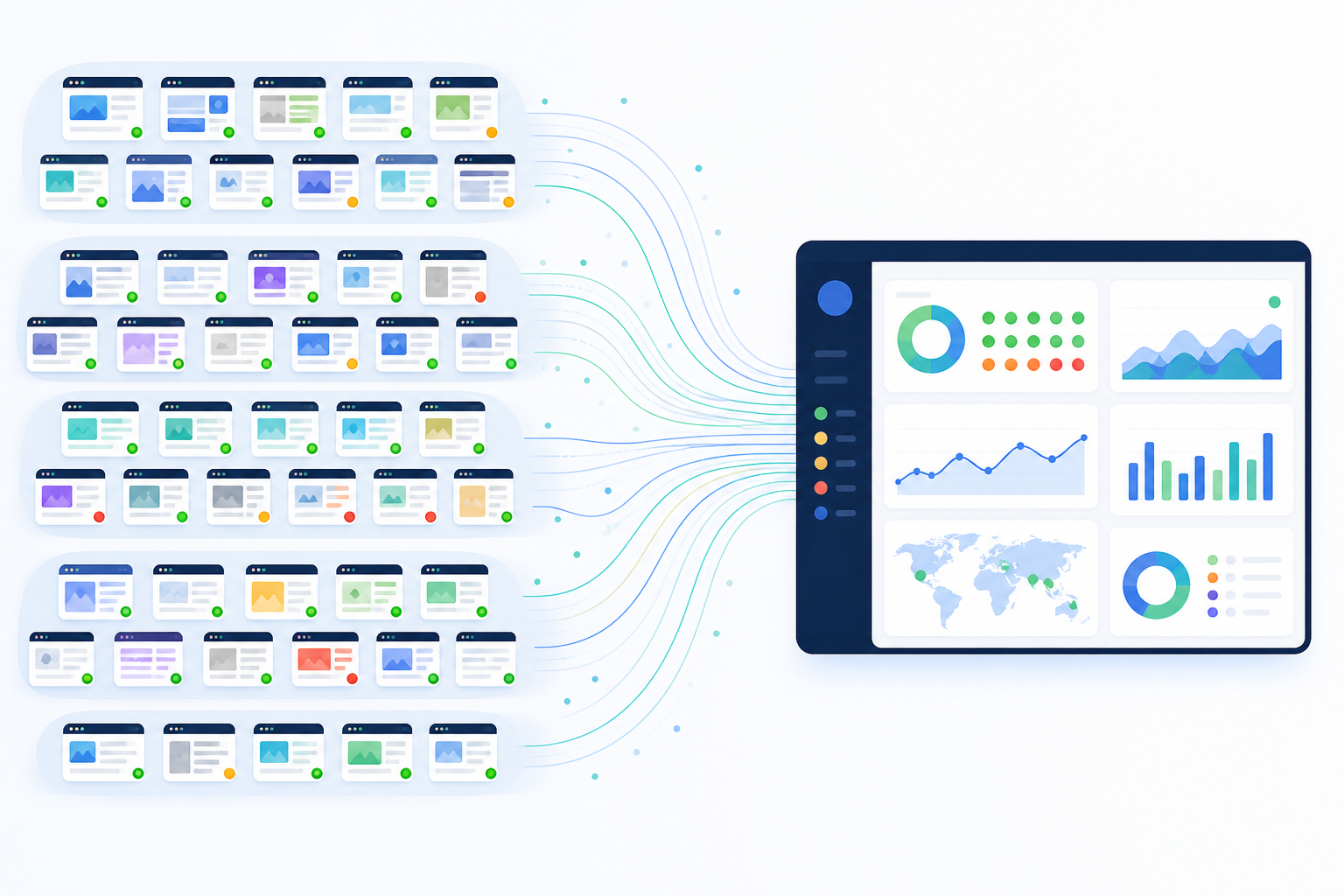 Illustration: A header illustration showing a growing network of client site icons connecting into a single organised dashboard, representing an agency scaling its monitoring strategy for Scaling Your Monitoring Strategy Across Hundreds of Sites