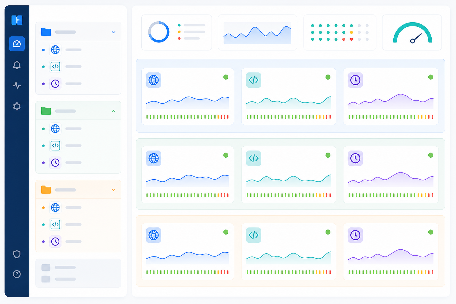 Illustration: A dashboard screenshot mockup showing monitors organized into collapsible groups labeled by client name, each with sub-tags for website, API, and cron job monitoring for Scaling Your Monitoring Strategy as Your Infrastructure Grows