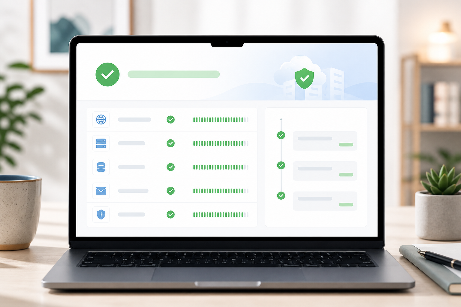 Illustration: Mockup of a clean, branded public status page showing green uptime indicators and incident history for a small business website for Setting Up Website Monitoring in Under 5 Minutes: A Founder's Guide