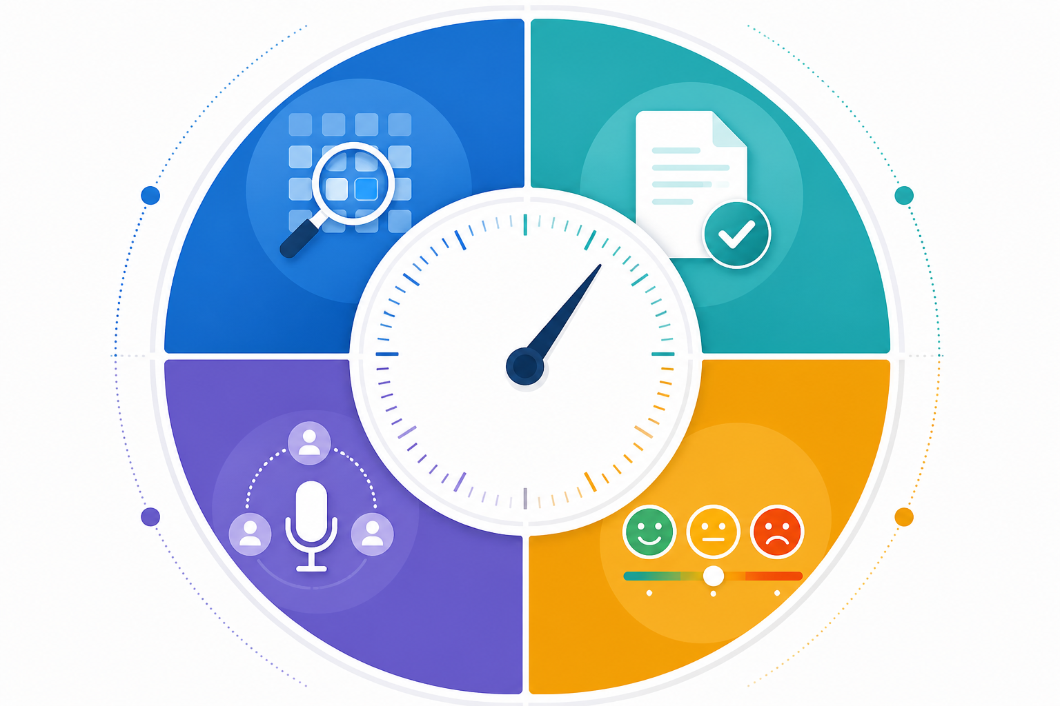 Infographic: Infographic breaking down the components of an AI visibility score: query coverage, position-weighted citations, share of voice, and sentiment, as labeled segments of a circular gauge from 0 to 100 for Stop Manually Checking ChatGPT: Automate AI Tracking