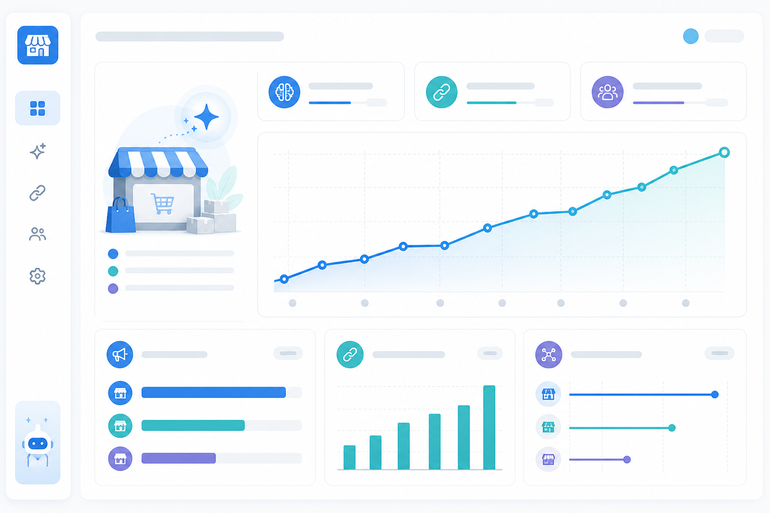 Comparison: A dashboard-style screenshot mockup showing an AI visibility score trending upward over several weeks, with small panels for share of voice, citation count, and competitor comparison for The AI Legibility Checklist Every E-commerce Site Needs