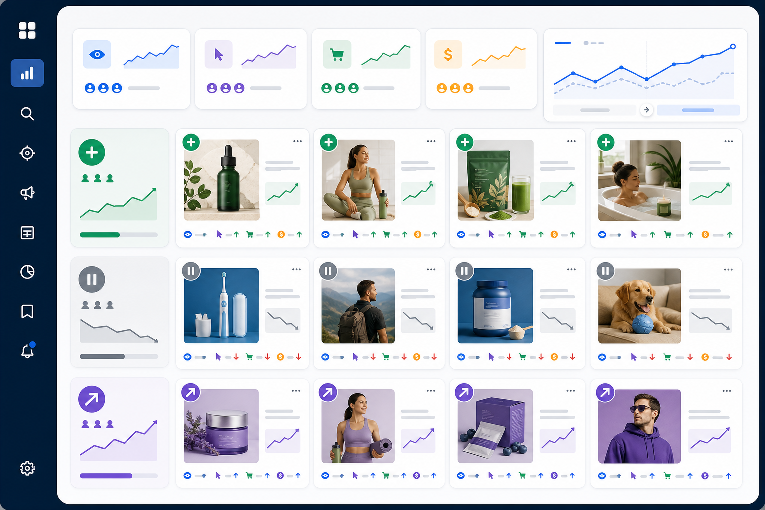 Illustration: A dashboard-style screenshot mockup showing a competitor ad monitoring interface with week-over-week changes highlighted—new ads, paused ads, and scaling ads clearly tagged with icons. for The Anatomy of a High-Converting DTC Ad Creative