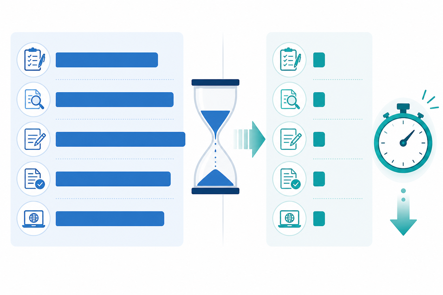 Chart: A side-by-side comparison chart showing hours spent on manual blog writing process steps versus minutes spent using an AI content generation tool, clean minimal chart design with a clock icon motif for The Real ROI of Automated Content Marketing for Small Business