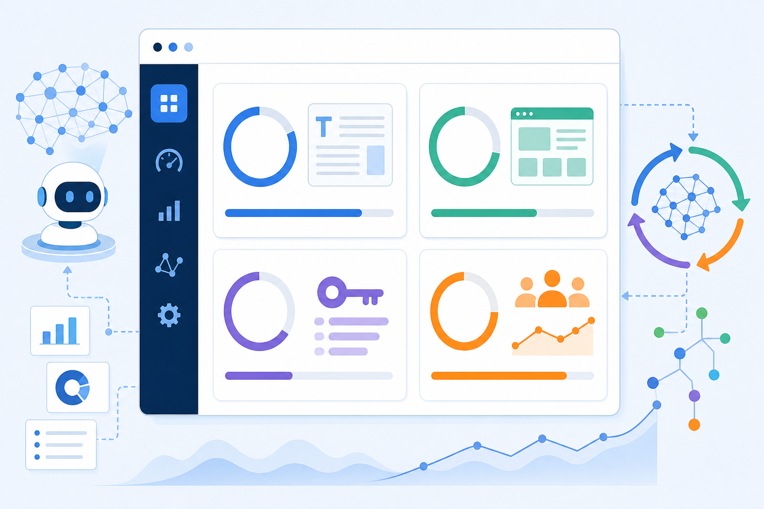 Infographic: A dashboard-style infographic showing a content quality score breakdown with categories like readability, SEO structure, keyword relevance, and engagement, each with a progress bar or score indicator for The Science Behind Self-Learning Content Systems