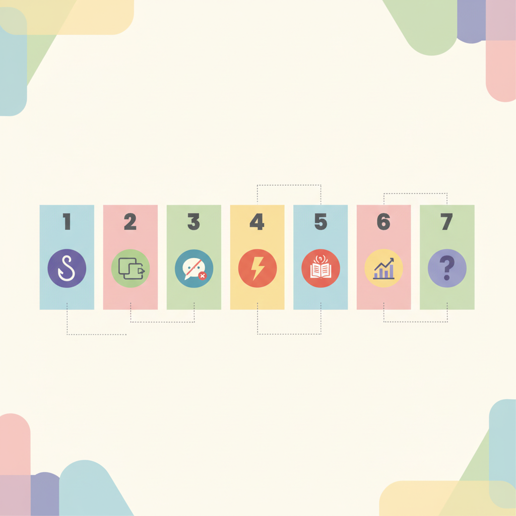 Infographic: An infographic showing a weekly calendar with 7 days, each day connected to a different content type (hook, carousel, myth-bust, quick win, story, data point, question) with simple icons representing each format, clean modern design with numbered steps for Turn One Blog Post Into a Week of Social Content