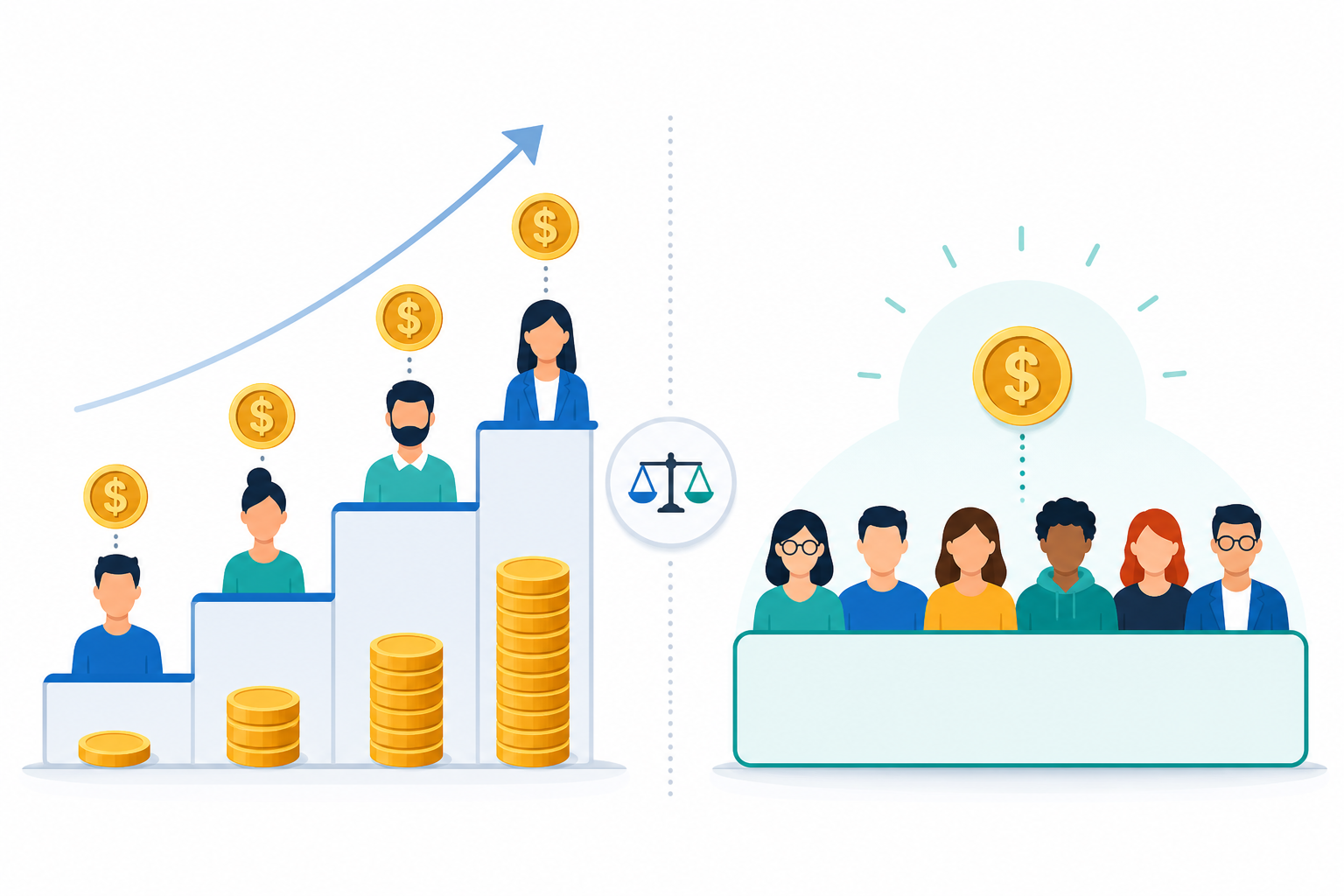 Infographic: A simple side-by-side visual comparing a per-agent pricing ladder (stacking dollar signs as more seats are added) versus a single flat-rate box labeled 'unlimited agents, one price,' clean minimal infographic style for Unlimited Agents, One Flat Price: What It Means for Your Team