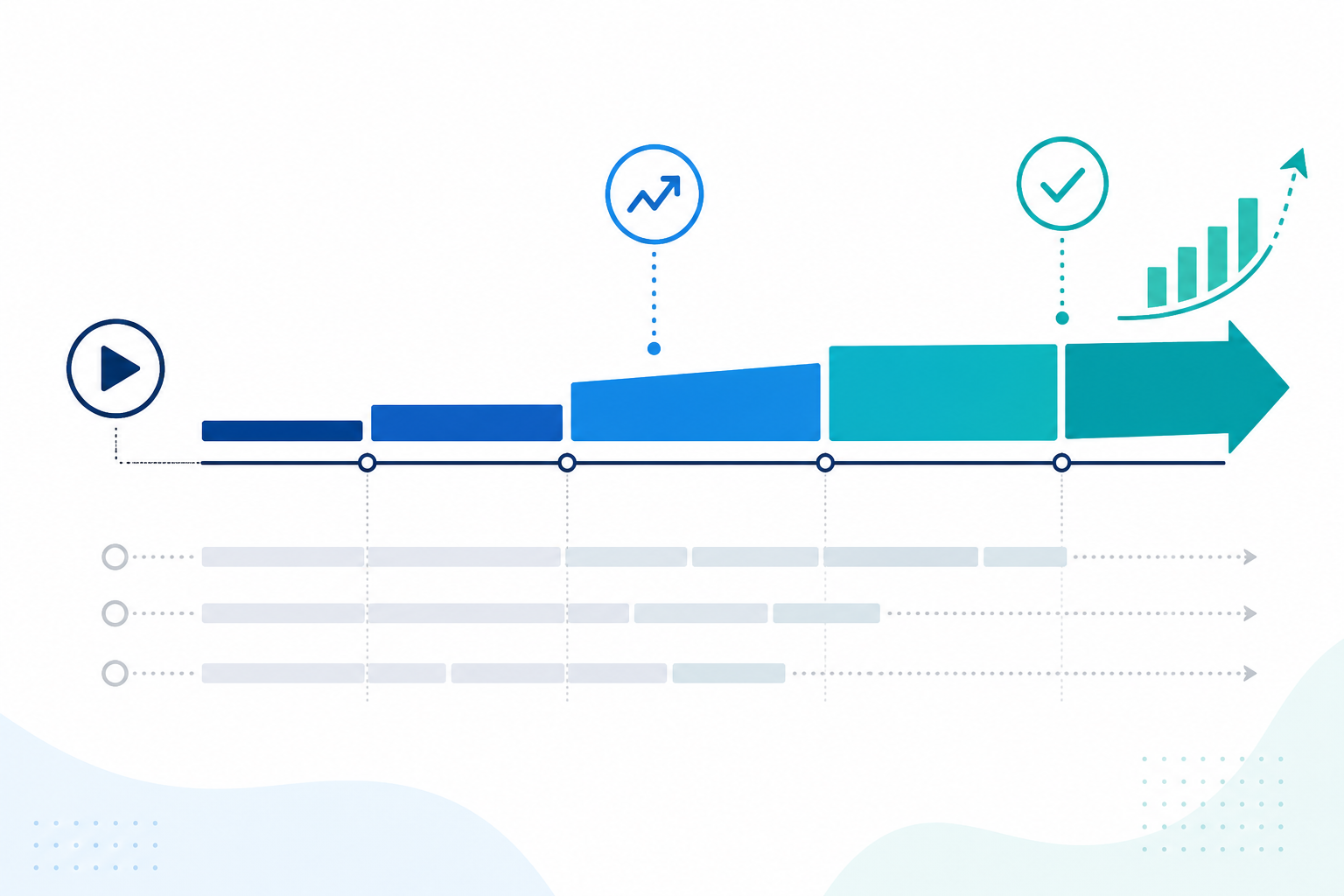 Chart: A horizontal bar chart showing an ad's 'weeks active' timeline growing longer, with small icons marking milestones like 'still running week 3', 'still running week 5', to visually represent scaling confirmation. for What a Week-Over-Week Ad Diff Reveals About Competitor Strategy