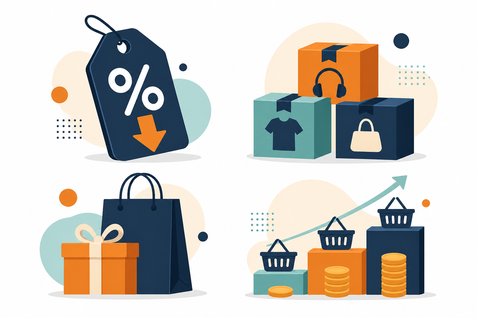 Infographic: Infographic listing common recurring offer structures—percentage off, bundle deals, gift-with-purchase, tiered spend thresholds—each with a small icon, minimal modern style for What Competitors' Black Friday Ads Teach You Year-Round