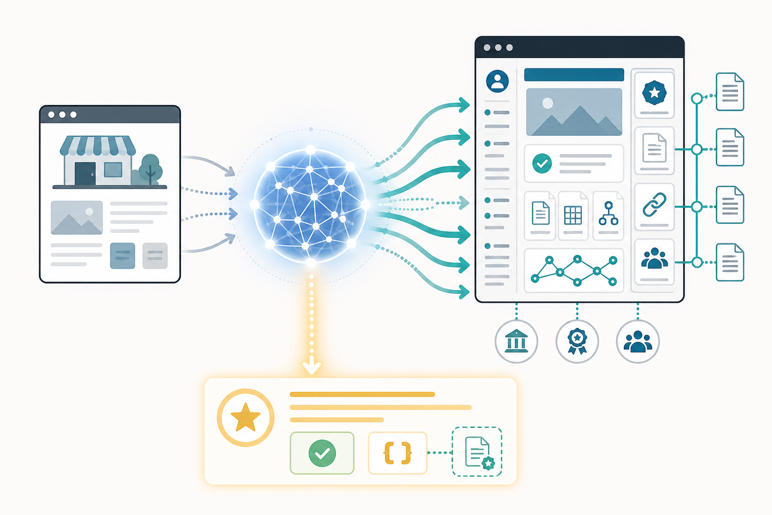 Diagram: A diagram showing a small business website on one side and a large well-cited competitor site on the other, with arrows illustrating how an AI model pulls citations from the more structured, higher-authority source for What Is AI Visibility and Why It Matters for Brands