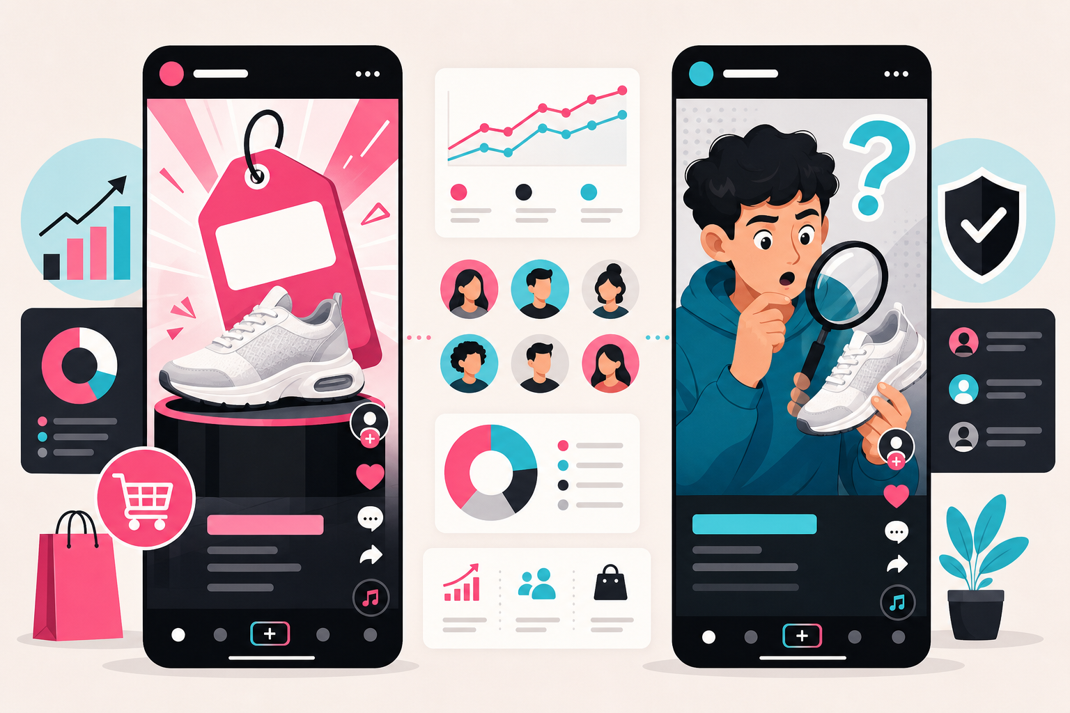 Illustration: Example hook text overlays for price-first and scepticism-baiting formats, shown as text cards for What TikTok Ad Trends Reveal About Consumer Behavior in 2025
