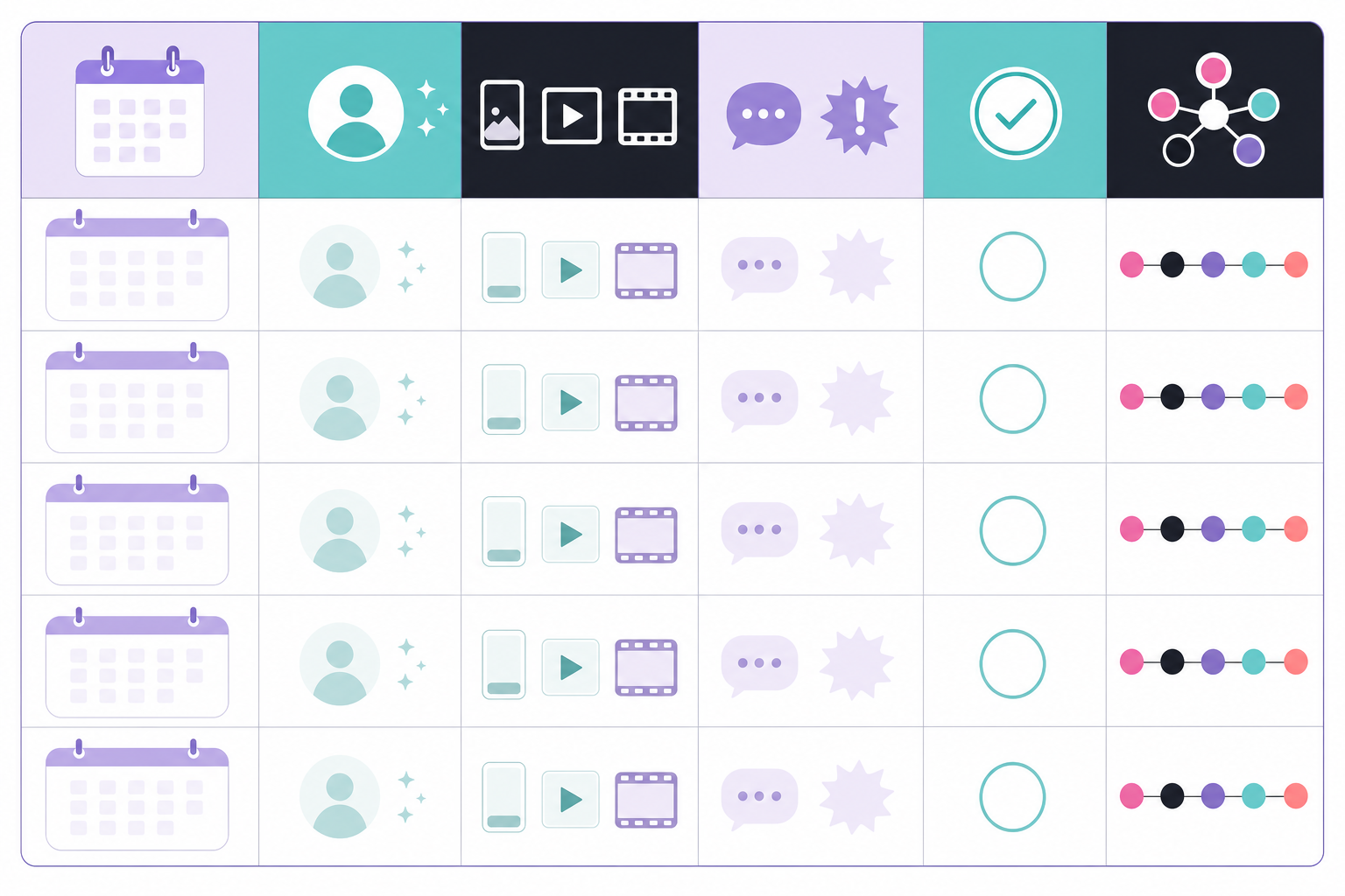 Illustration: Simple weekly tracking template — columns for date, brand, format tag, hook type, still-live status, and cross-platform sighting for What TikTok Ad Trends Reveal About Consumer Behavior in 2025