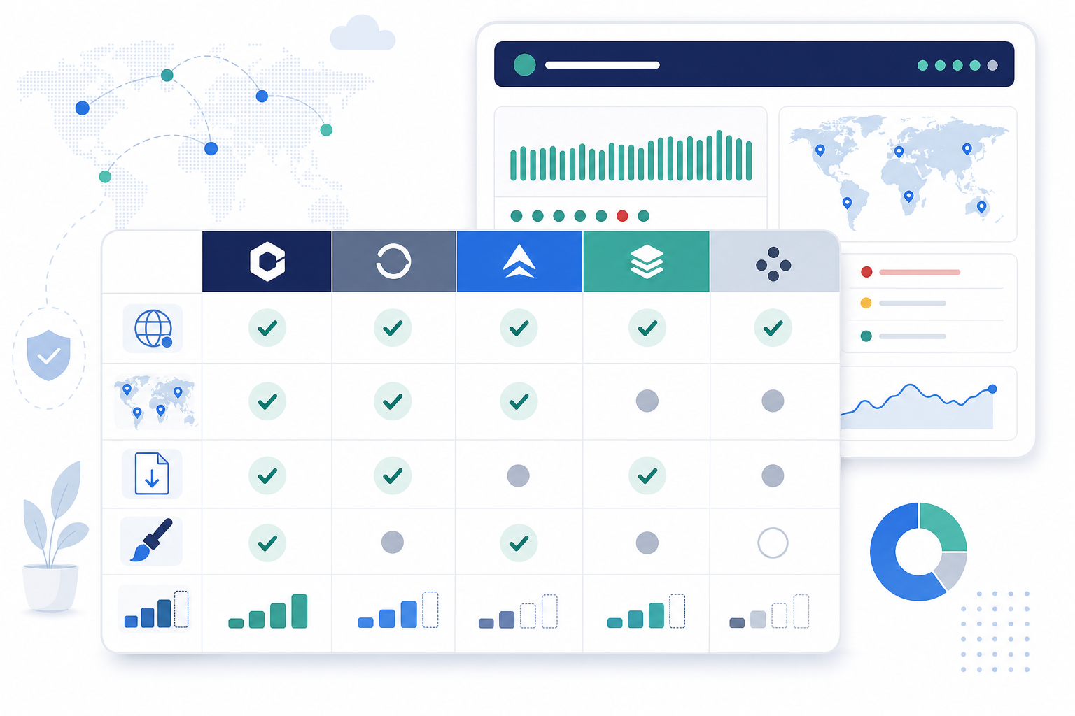 Comparison: A simple comparison table graphic listing features like custom domains, multi-region checks, data export, and pricing scalability across monitoring tools for White-Label Status Pages: Impress Clients With Pro Reporting